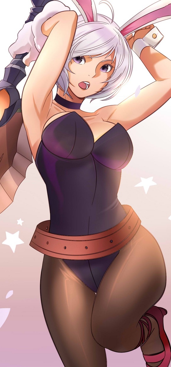 1girls, artist request, battle bunny riven, bunny ears, bunny girl, female, league of legends, pantyhose, riven