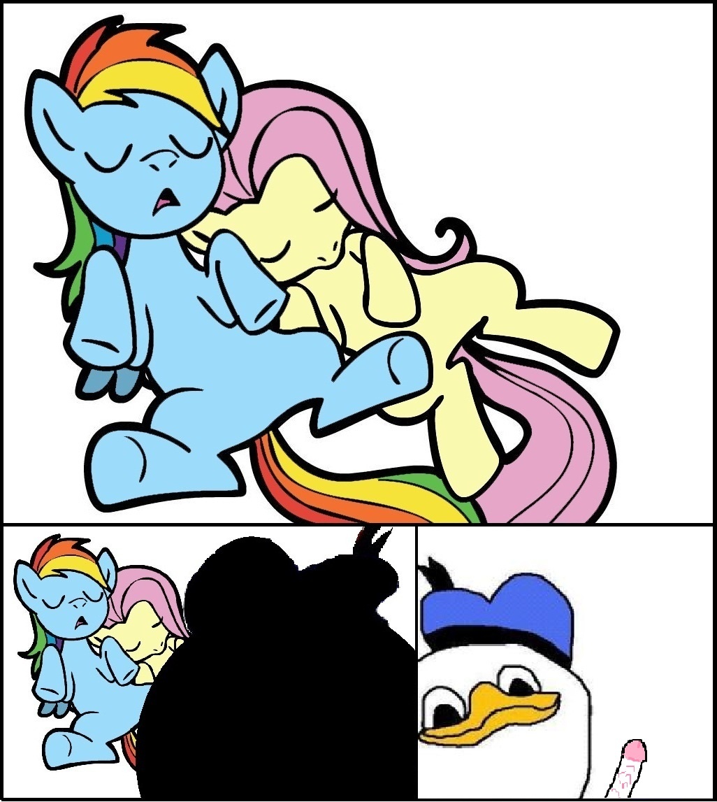 comic disney dolan_dooc donald_duck fluttershy_(mlp) friendship_is_magic my_little_pony penis rainbow_dash_(mlp) rough_sketch smooth_skin