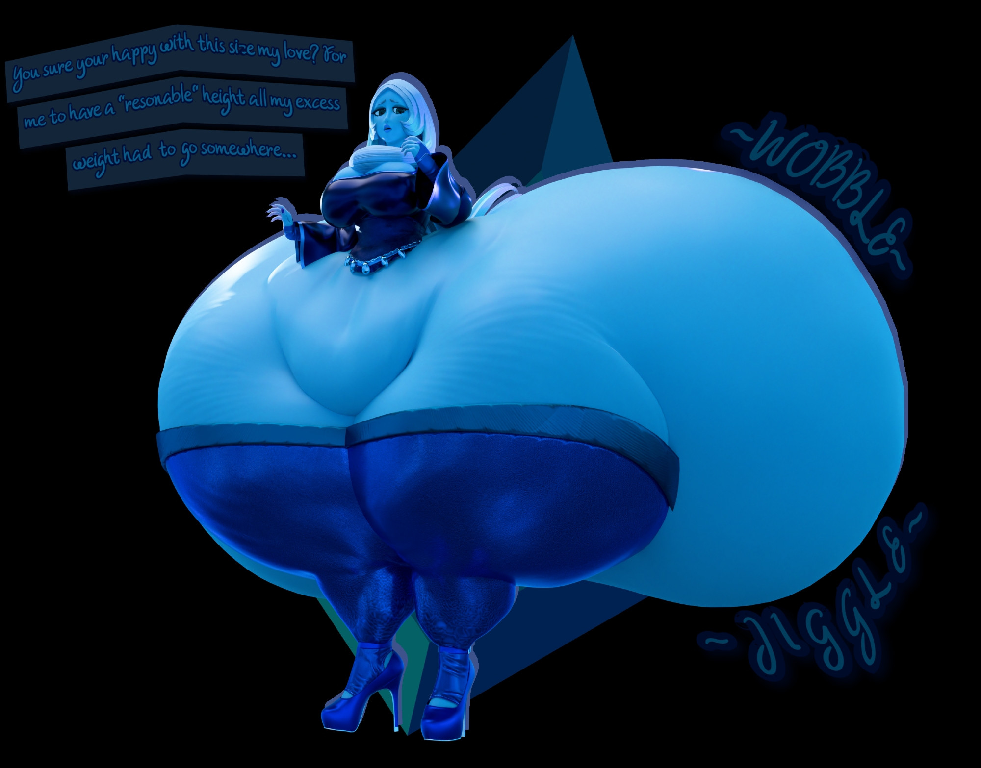 3d, allthingsmassive, ass body, ass expansion, big ass, blue diamond (steven universe), blue eyes, blue hair, blue skin, dialogue, glamrockchatty, huge ass, hyper, hyper ass, hyper butt, steven universe