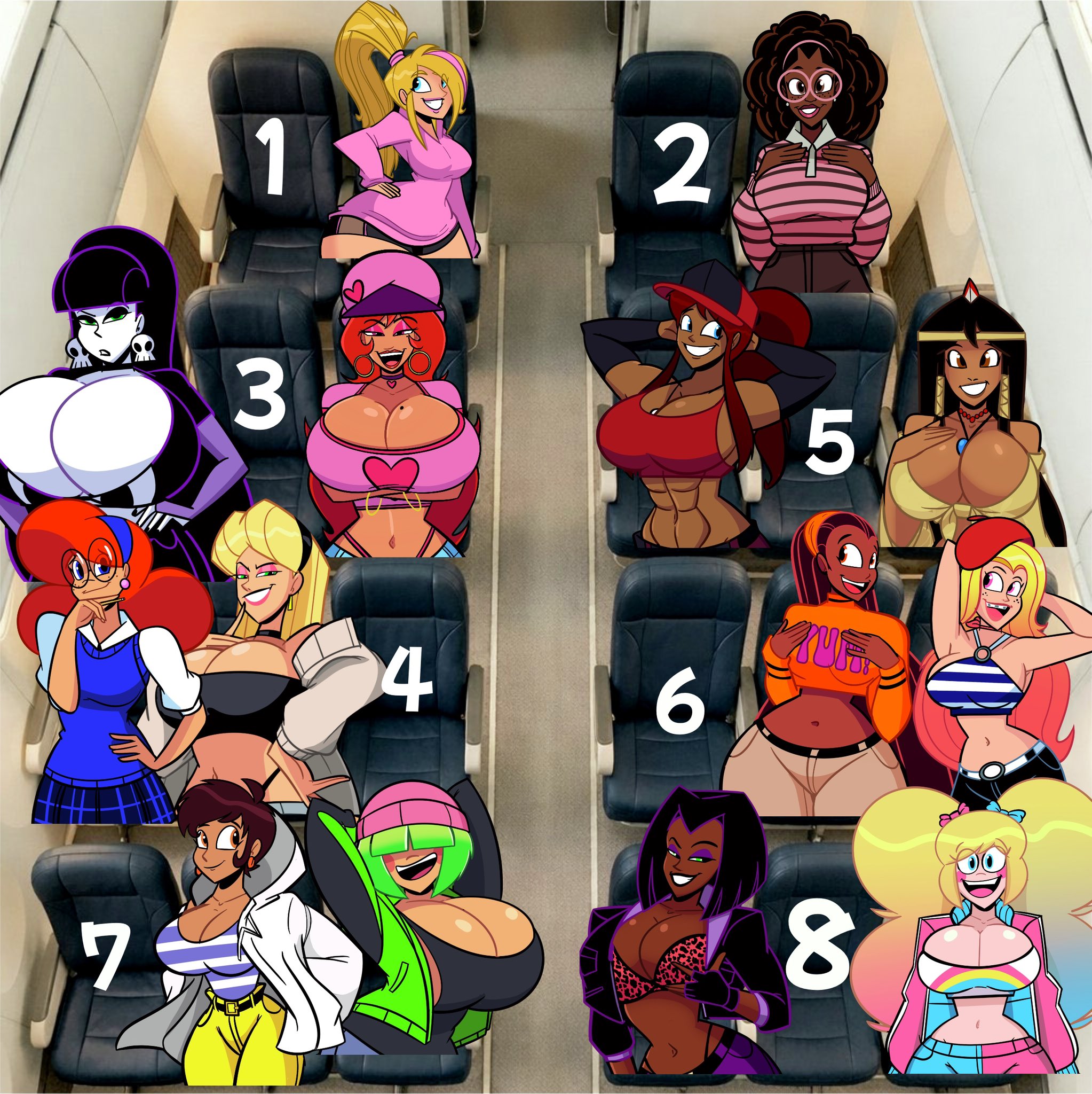 11girls, 2026, 2d, 2d (artwork), 2d artwork, 6+girls, airplane, atomickingboo, beauty mark, bethany hummingbird, big breasts, big hair, big thighs, black hair, blonde hair, bottom heavy, breasts, breasts bigger than head, brown body, brown hair, brown skin, brown-skinned female, bust, busty, chocolate and vanilla, cleavage, curvaceous, curvy, curvy figure, cute, cute face, dark hair, dark skin, dark-skinned female, digital media (artwork), felicia andrews, felicia lincoln, female, freckles, gamer girl, gigantic breasts, glasses, goth, goth girl, green eyes, green hair, high heels, hips, hourglass figure, huge breasts, huge thighs, human, kassandra (atomickingboo), kassandra cruz, large breasts, large thighs, legs, light skin, light-skinned female, lindel dollice quilten, long hair, long-haired female, mature, mature female, meme, misty cocoa, mole, mole above mouth, moni peiper, mouth, multiple females, multiple girls, nerd, oc, ocs, original, original character, original characters, pale skin, pale-skinned female, paulinda sherwoods, pick a seat, red hair, sarah mcneil, shaylynn summer, short hair, short-haired female, slim waist, straight, susie (atomickingboo), susie carmichael (atomickingboo), terra mandrile, the besties (atomickingboo), thick, thick ass, thick hips, thick legs, thick thighs, thighs, top heavy, twintails, valerie valentine (atomickingboo), victoria ruiz, voluptuous, waist, wendy wendy, white body, white skin, white-skinned female, wide hips, wide thighs
