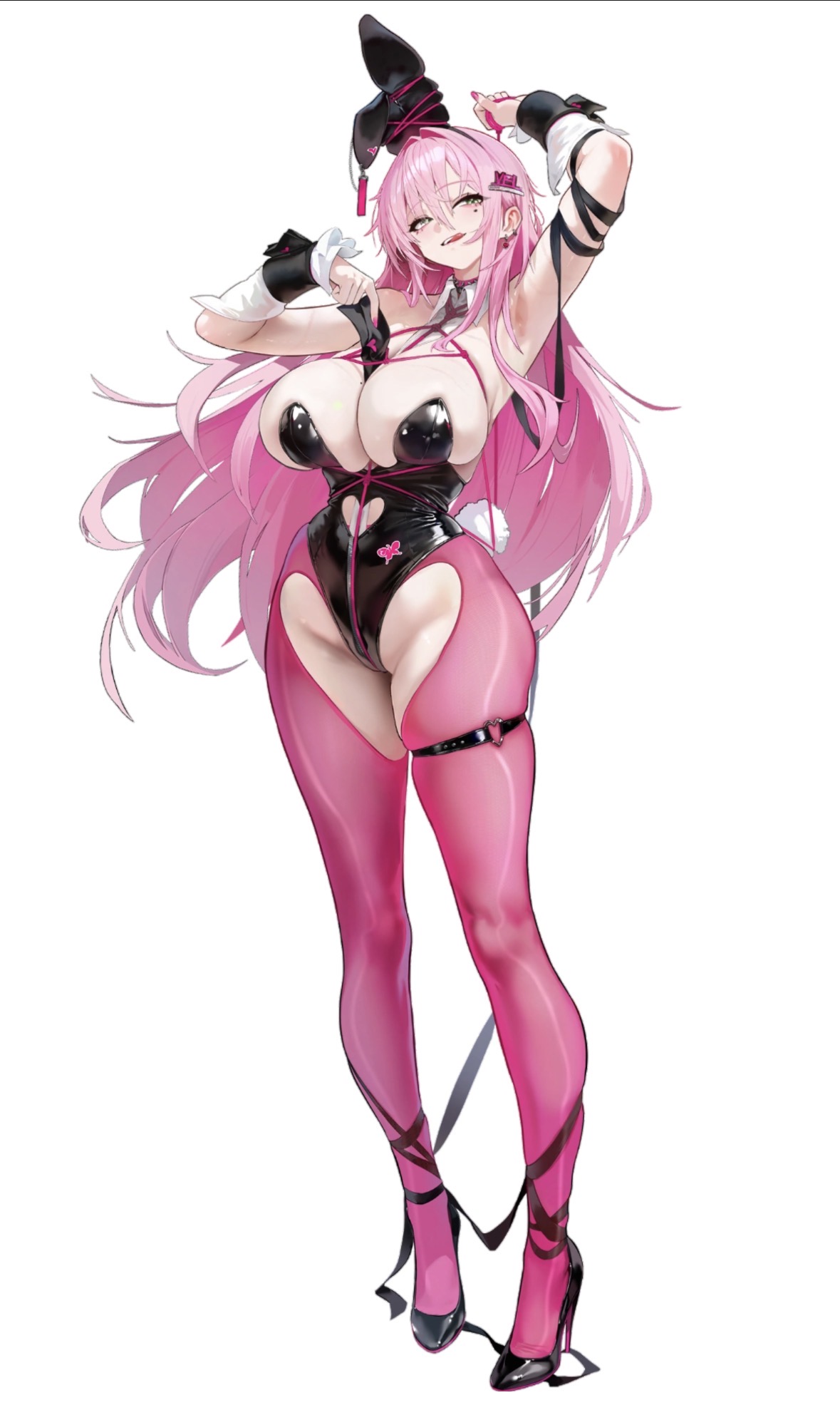bunnysuit, goddess of victory: nikke, official art, pink hair, pinup, solo female, velvet (nikke), velvet (sensual rabbit) (nikke)