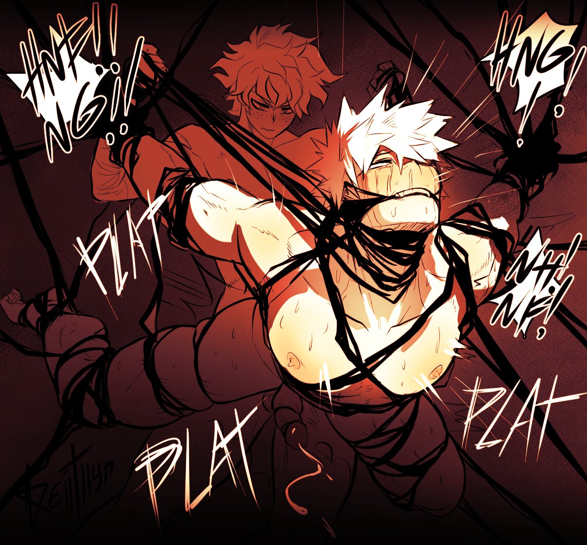 bakugou katsuki, blush, boku no hero academia, bondage, crying, crying with eyes open, gay, gay anal, gay sex, izuku midoriya, katsuki bakugou, male, male only, midoriya izuku, my hero academia, restrained, yaoi