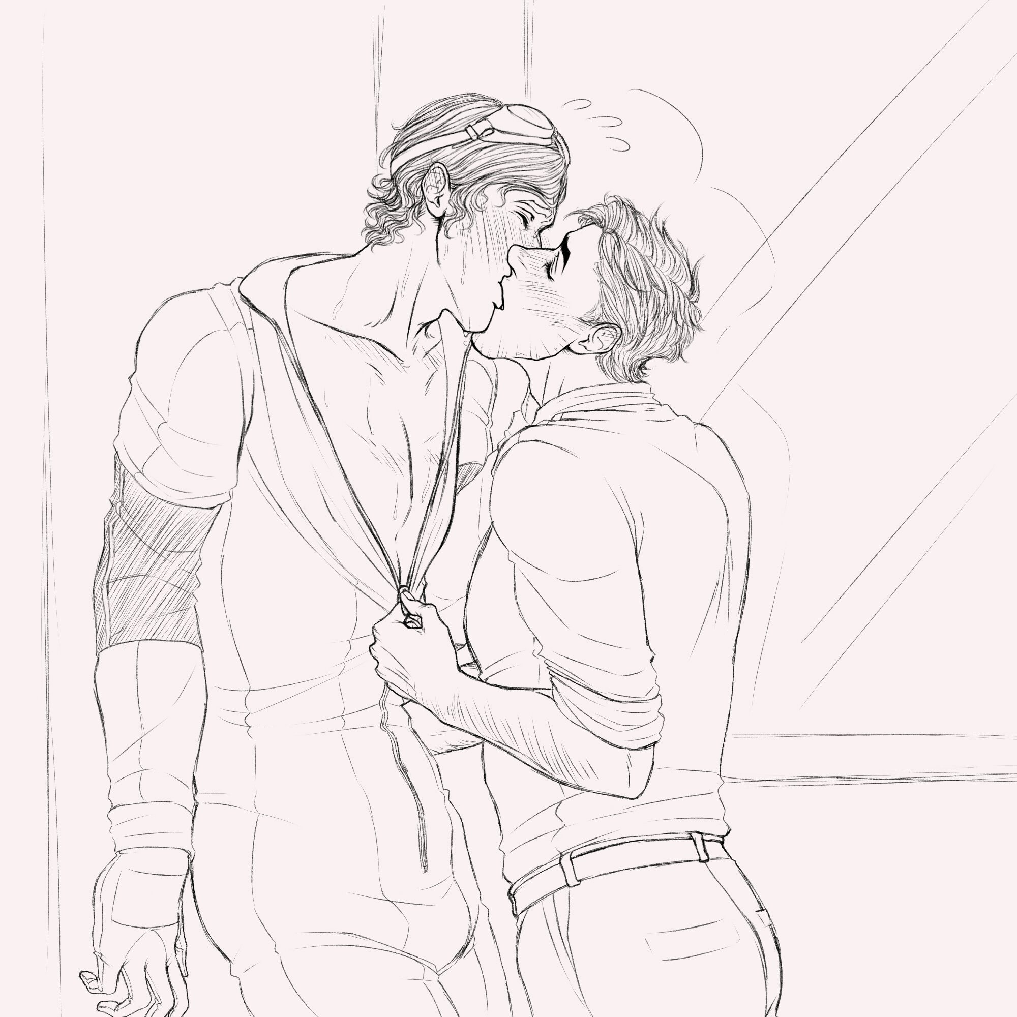 closed eyes, dispatch (game), elevator, gay, kissing, makeout, male, male only, nixsuuuuuu, robert robertson, unzipped, waterboy (dispatch), yaoi