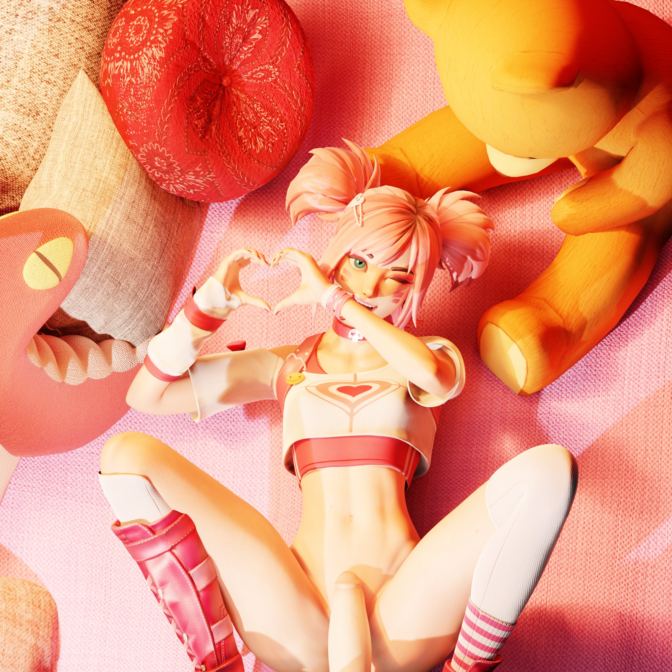 1boy, 1girls, bed, cock, cock in pussy, esme (fortnite), esme fortnite, fortnite, fortnite: battle royale, heart symbol, iam yann, looking at viewer, on bed, penetration, penis, pussy, seductive smile, valentine's day