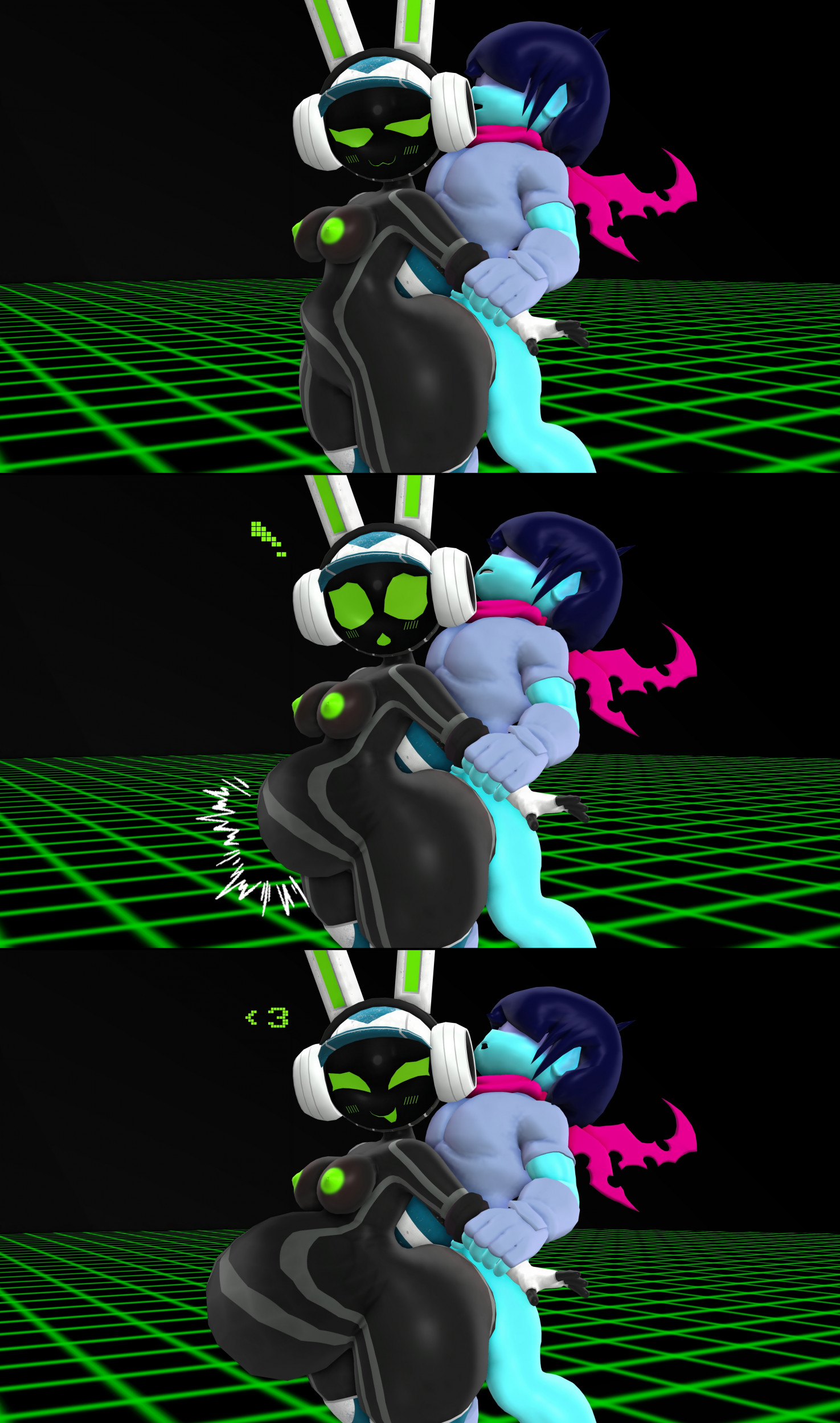 1boy, 1girls, ambiguous penetration, anthro, belly bulge, belly inflation, breasts, crossover, cum inflation, cumflation, cumming, deltarune, female, inflation, kris (deltarune), male, mikumikudance, mmd, mob face, nude, project turboblast, sex, silverteam2017, smug face, surprised face, tempo (project turboblast), undertale (series)