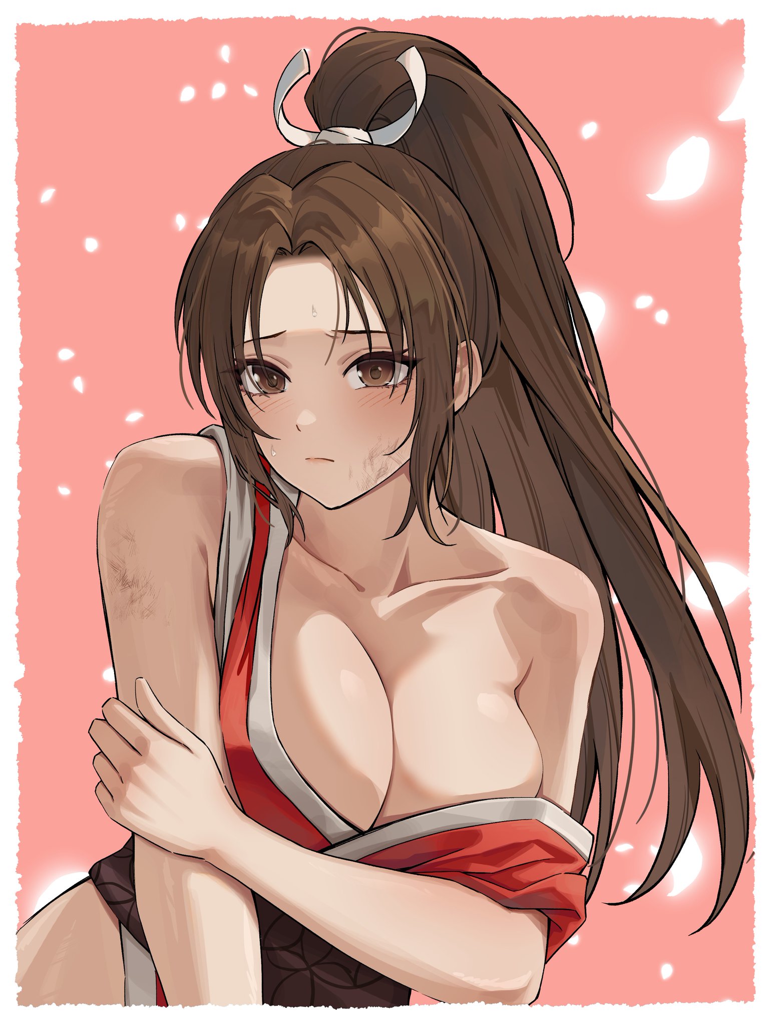 1girls, artist request, breasts, brown eyes, brown hair, clothes falling off, dead or alive, exposed breasts, fatal fury, female, female only, king of fighters, kunoichi, long hair, mai shiranui, ninja, ponytail, street fighter, street fighter 6
