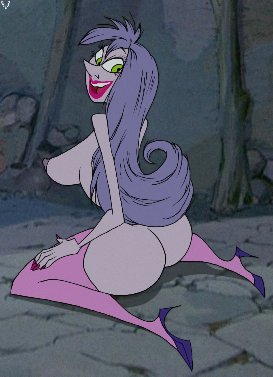 1girls artist_signature ass big_breasts breasts disney disney_villains female female_only gilf green_eyes long_hair madam_mim mature_female naked nipples nude nude_female open_mouth pointy_breasts purple_hair sideboob slb smile smiling solo solo_female solo_focus the_sword_in_the_stone