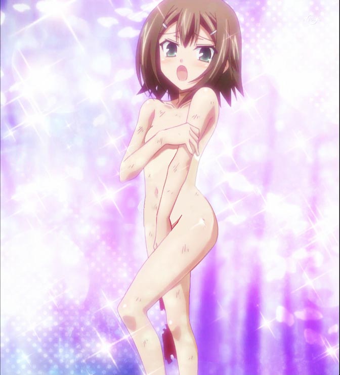 1boy baka_to_test_to_shoukanjuu brown_hair covering_chest covering_crotch dirty edit embarrassed_nude_femboy femboy kinoshita_hideyoshi nude nude_edit open_mouth otoko_no_ko stripped_naked trap