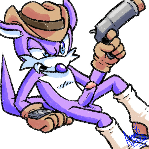 amuzoreh boots color fang_the_sniper firearm footwear fur furry furry_ears furry_tail fyr gloves gun hat male male_only mammal mustelid open_eyes penis pistol purple_fur sitting solo sonic_(series) tail testicles weapon weasel white_fur