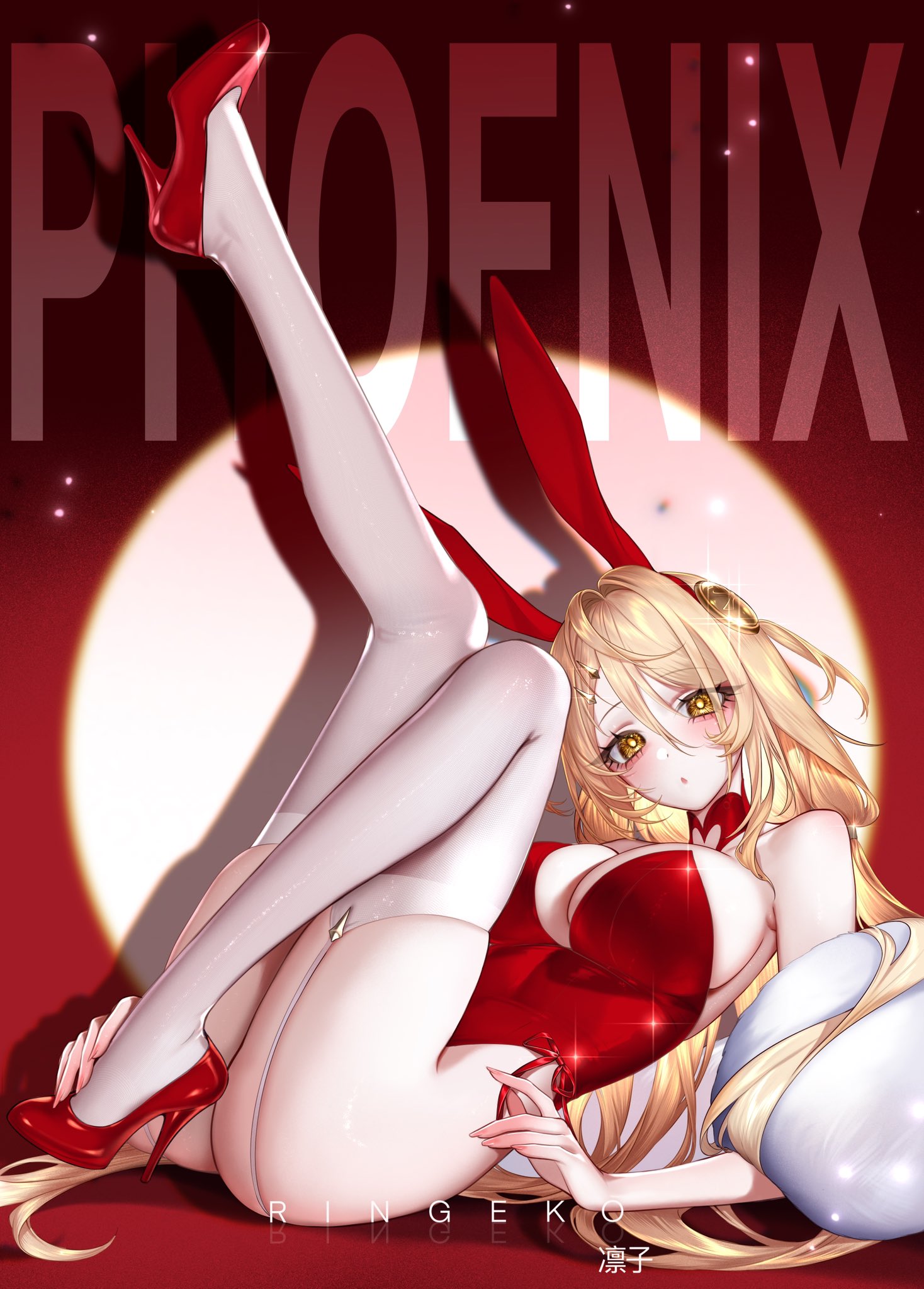 1girls, blonde, blonde female, blonde hair, blonde-haired female, breasts, brown eyes, bunny ears, bunnysuit, female, garter straps, high heels, hoyoverse, long hair, long nails, medium breasts, phoenix reffaella, red bunny ears, red bunnysuit, ringeko chan, thick thighs, thighhighs, white thighhighs, zenless zone zero