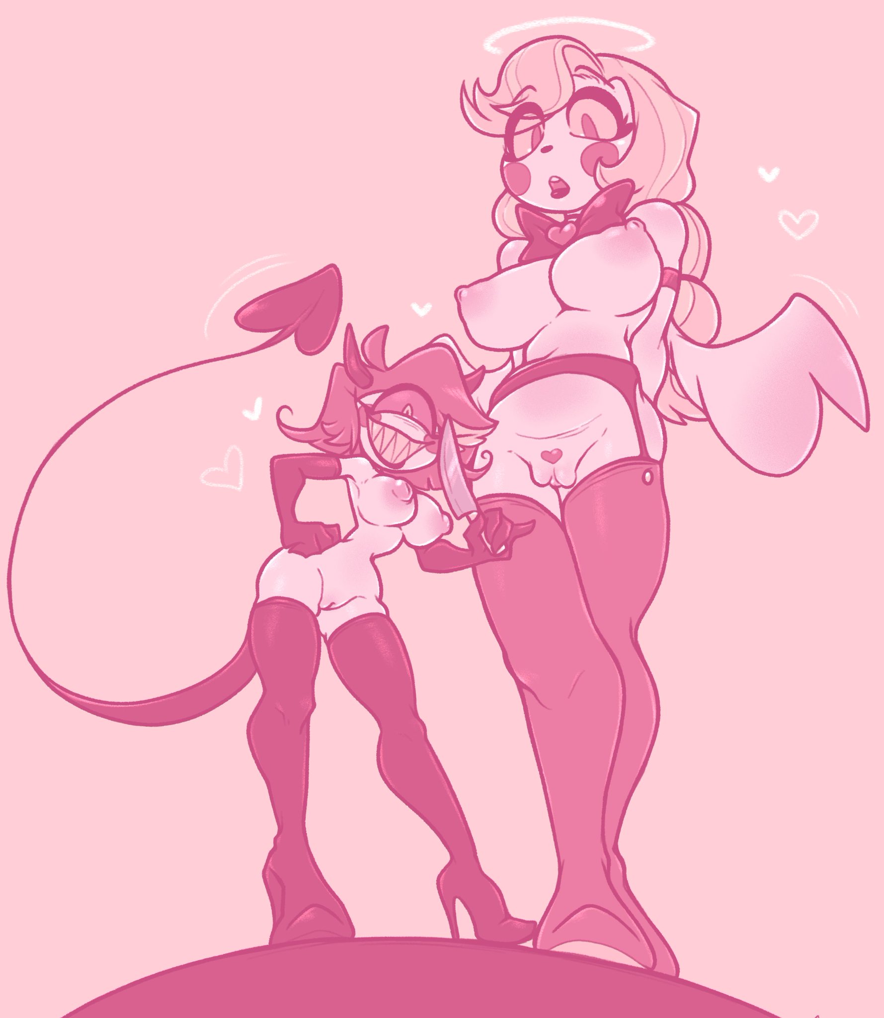 2024, 2girls, aipeco18, charlie morningstar (hazbin hotel), female, female only, hazbin hotel, niffty, nude, vivienne medrano, vivziepop