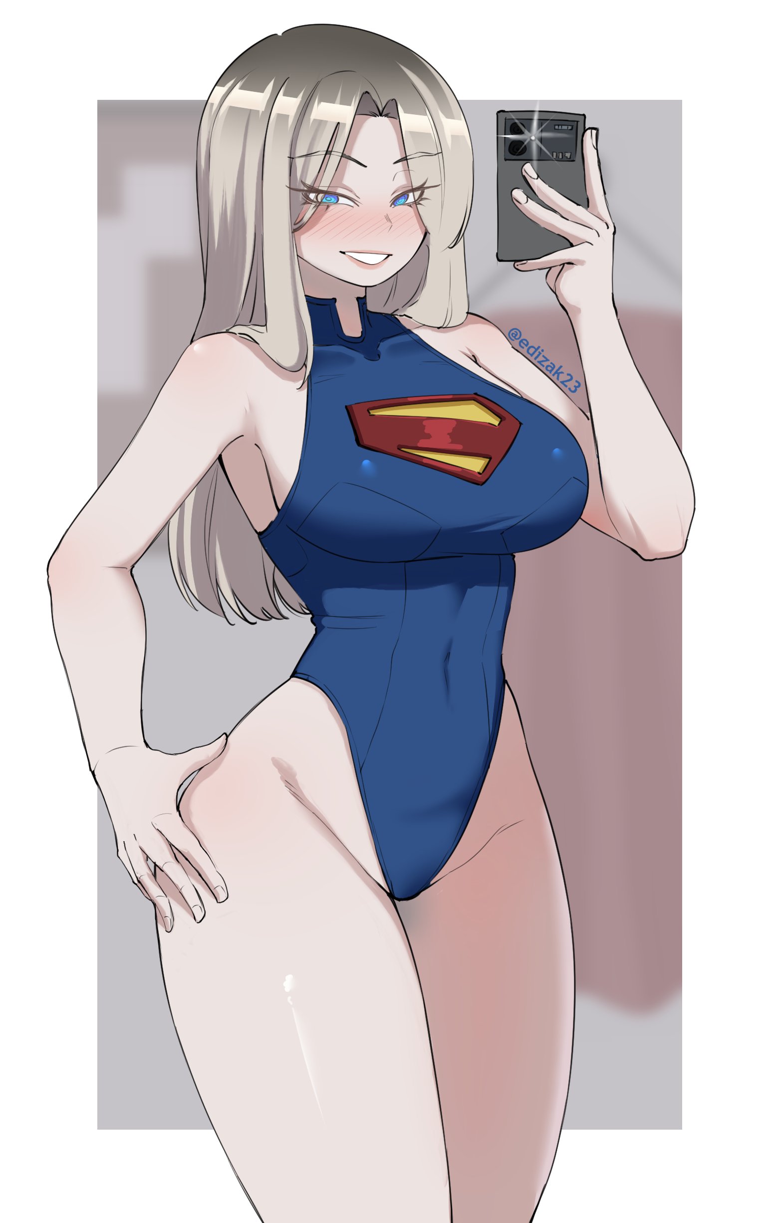 1girls, artist request, breasts, dc, dc comics, dcu, female, female focus, female only, kara zor-el, large breasts, light skin, light-skinned female, looking at viewer, solo, supergirl, supergirl (dcu), superman (series), thick thighs, thighs, wide hips