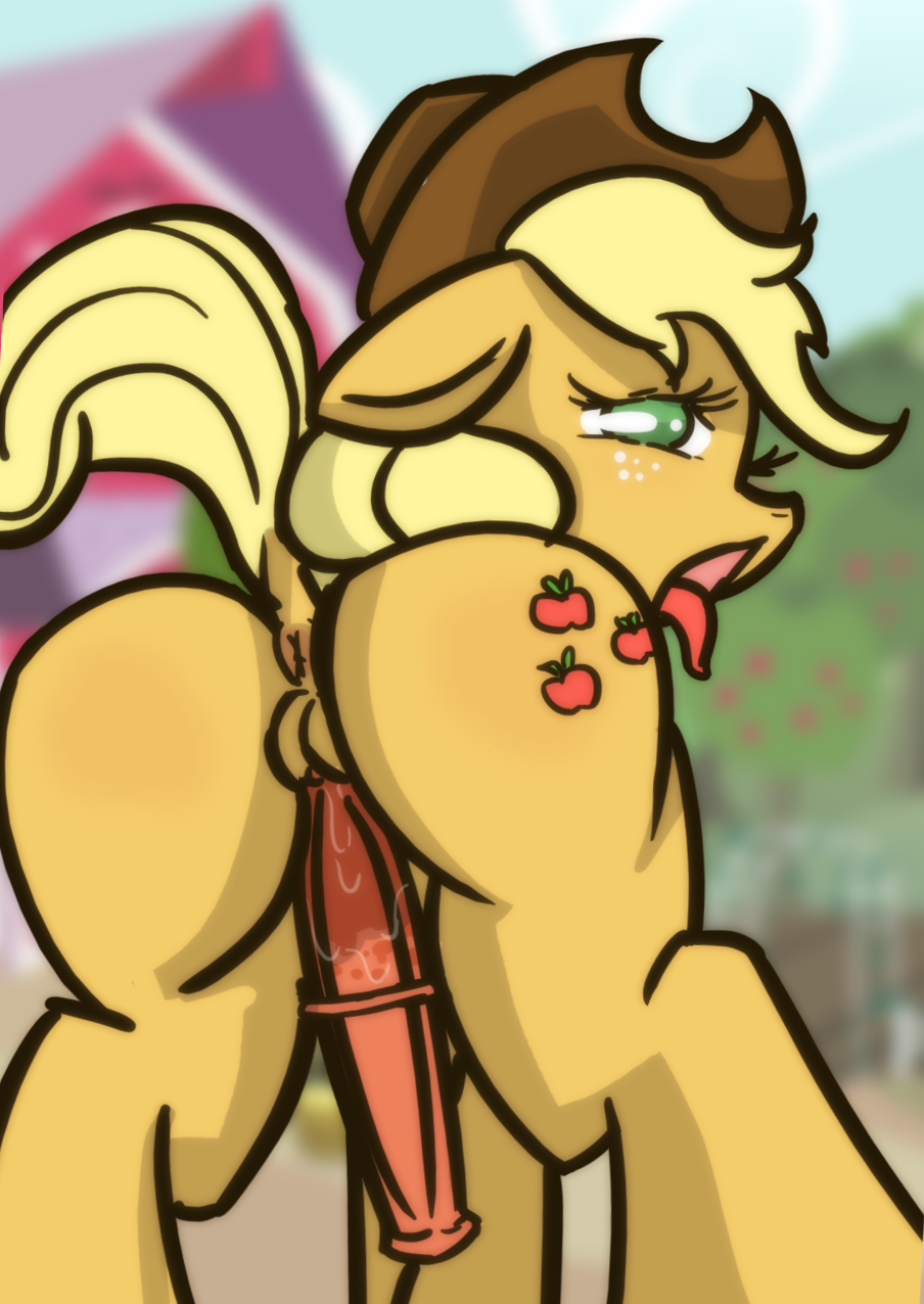 2014 anus applejack_(mlp) backsack balls friendship_is_magic green_eyes hair_on_head homebro male my_little_pony penis rule_63 solo tongue tongue_out