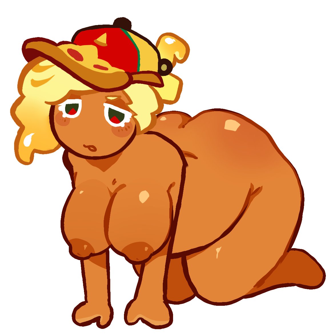 1girls, all fours, anthro, barefoot, blonde female, blonde hair, completely nude, completely nude female, cookie run, cookie run kingdom, cookie run ovenbreak, delivery girl, female, female only, full body, looking at viewer, naked, naked female, nude, nude female, pizza cookie, solo, solo female, tagme, ticklesyourfeet