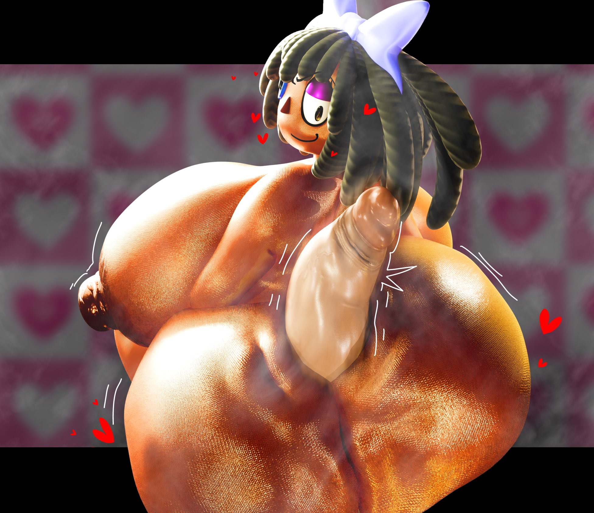 3d, 3d (artwork), alternate skin color, ass, big ass, black hair, blackgatha (tadc), breasts, buttjob, coolbeanoishere, covered buttjob, dark-skinned female, female, hyper ass, hyper breasts, large ass, large penis, looking back, male, penis, penis between ass, race swap, ragatha, ragatha (coolbeanoishere), ragatha (the amazing digital circus), ragdoll, smirking, straight, the amazing digital circus