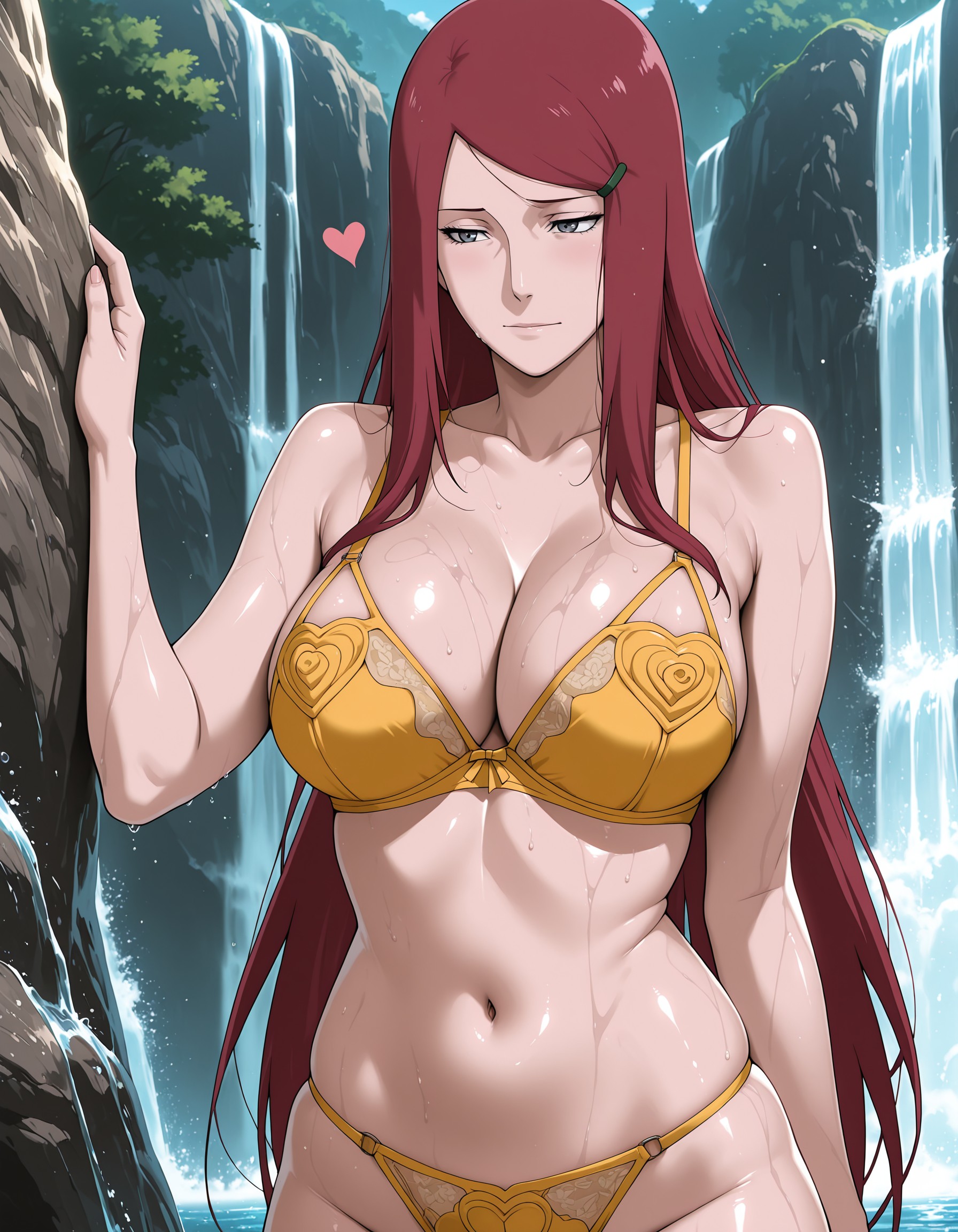 ai generated, big breasts, breasts, female, lingerie, mature female, naruto, naruto (series), outdoors, uzumaki kushina