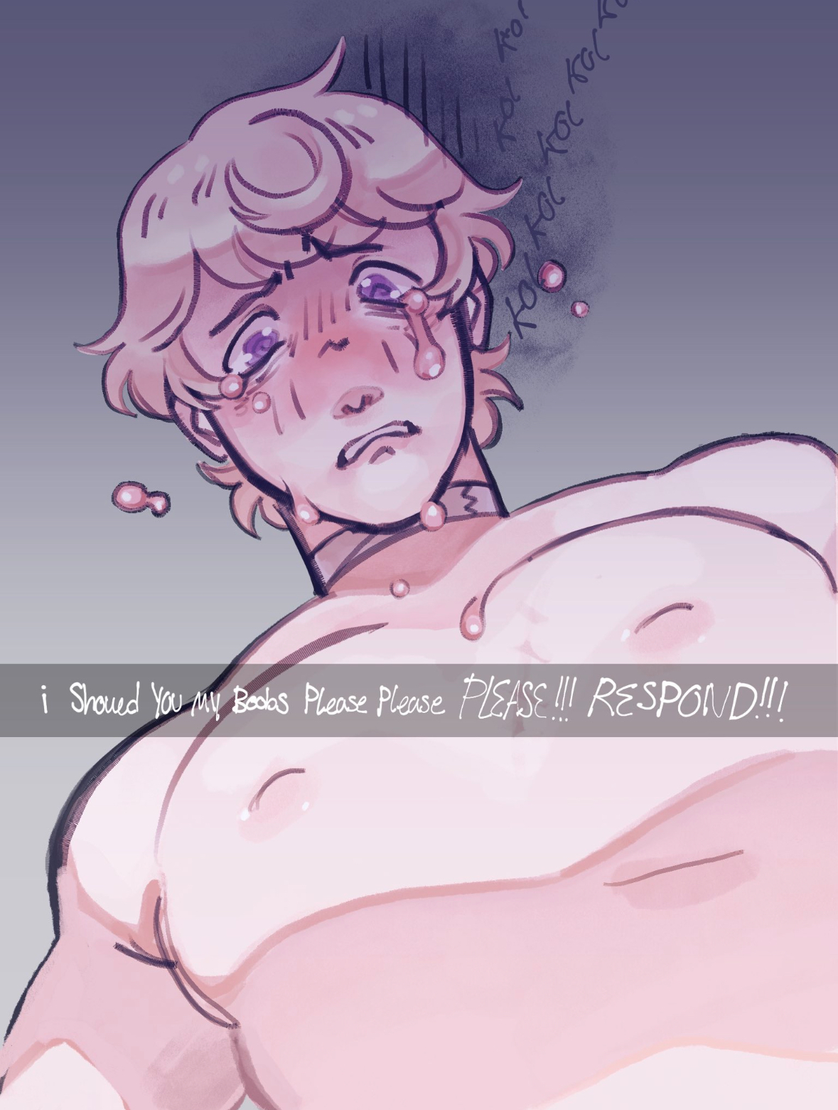 axis powers hetalia, blonde hair, breasts, english text, hetalia, ivan braginski, kanedasimp, kanedasimp (artist), male, male breasts, male with breasts, man boobs, moobs, photo, please respond, russia (hetalia), snapchat, tears, text, text box