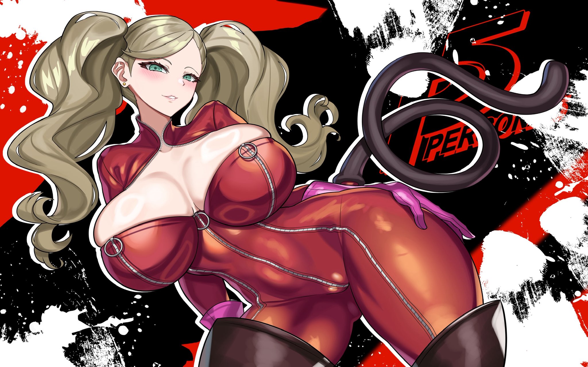 1girls, 2025, alluring, ann takamaki, ann takamaki (panther), atlus, big breasts, blonde female, blonde hair, bodysuit, breasts, bursting breasts, commission, commission art, curvaceous, curvaceous body, curvaceous female, curvaceous figure, curvaceous hips, curvy, curvy body, curvy female, curvy figure, curvy hips, ear piercing, enticing, fake tail, female, gloves, green eyes, hand on hip, hand on own hip, hips, hourglass figure, huge breasts, large breasts, light skin, light-skinned female, looking at viewer, massive breasts, nez-box, persona, persona 5, phantom thief suit, pink gloves, seducing, seductive, seductive look, shiny, shiny breasts, shiny skin, skin tight, teasing, teasing viewer, temptation, tempting, tempting viewer, thick, thick breasts, thick hips, thick thighs, thighhighs, thighs, tight clothes, tight clothing, unmasked, voluptuous, voluptuous female, wide hips, zipper