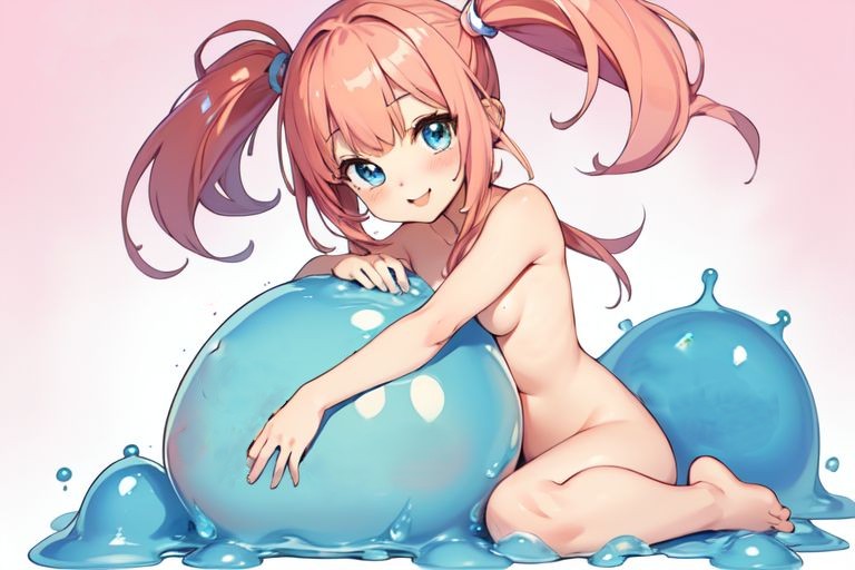 ai_generated blue_eyes cute demon_lord female happy milim_nava nude nude_female pink_hair slime slime_monster slimy small_breasts