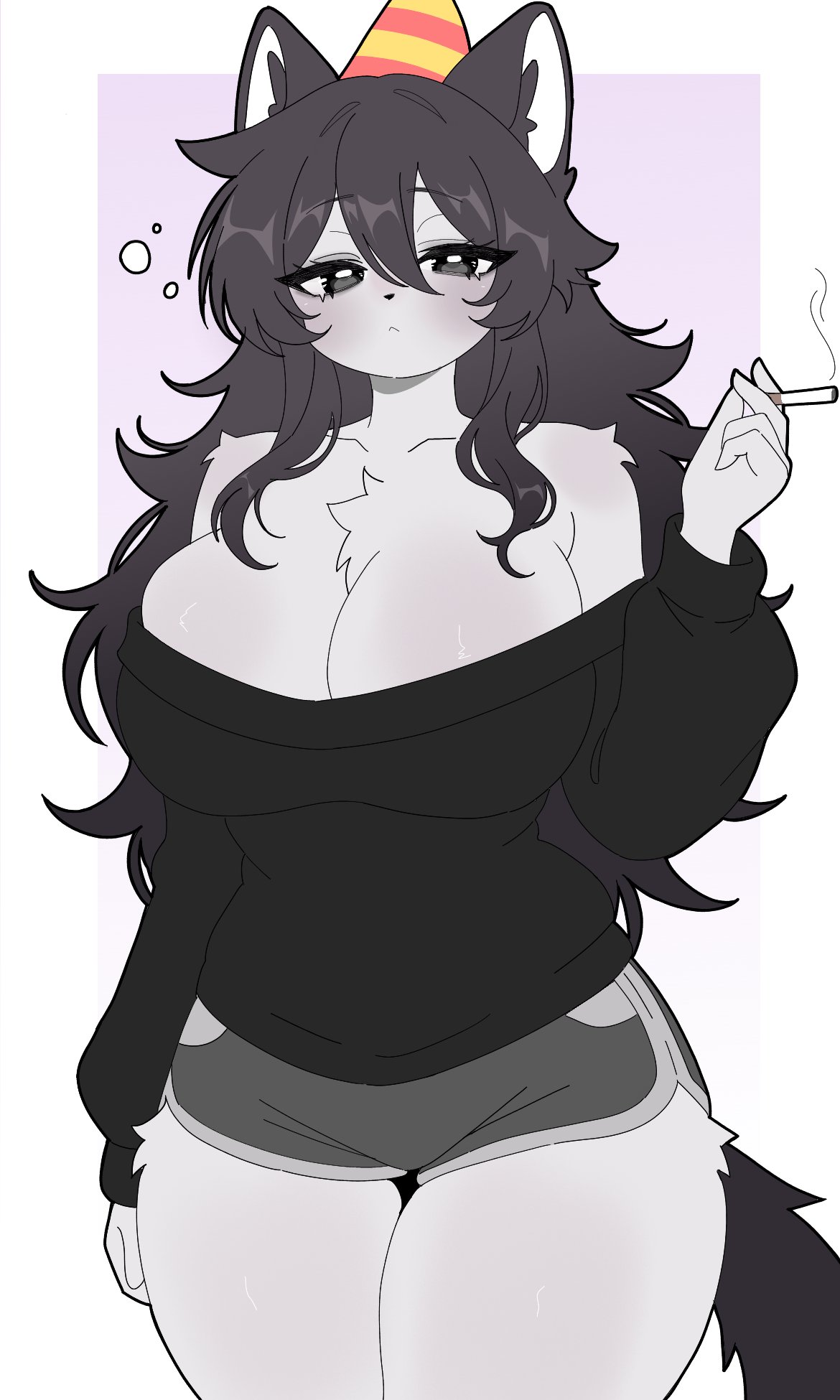 1girls, breasts, cigarette, female, female only, holding cigarette, mako (makonekko), oc, original character, tagme, tagme (artist), thighs