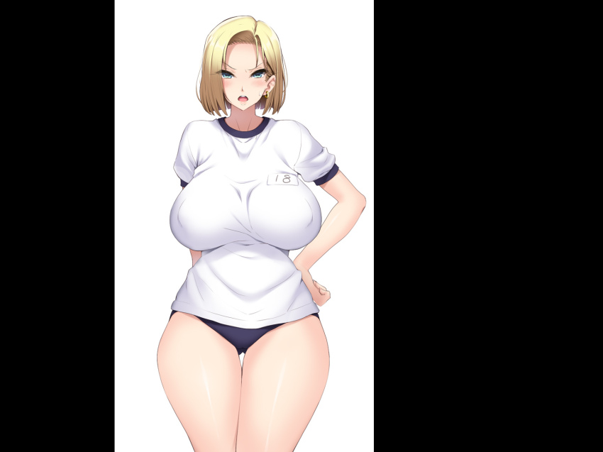 1girls, alternate version available, android 18, ass, blonde hair, blue eyes, breasts, cameltoe, cleavage, curvy, dragon ball, erect nipples, female, huge areolae, huge ass, huge breasts, mochi kuu usagi, nipples, puffy nipples, pussy, short hair, thick lips, voluptuous, wide hips