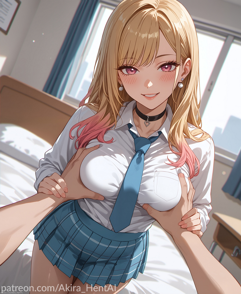ai_assisted ai_generated akira_hentai blonde_hair boobs_out breasts date dating door female flirting fondling_breast grabbing_breasts groping guided_breast_grab horny in_doorway inviting kitagawa_marin looking_down opening patreon_reward patreon_username school school_ schoolgirl showing_breasts shushing sono_bisque_doll_wa_koi_wo_suru uniform younger_female