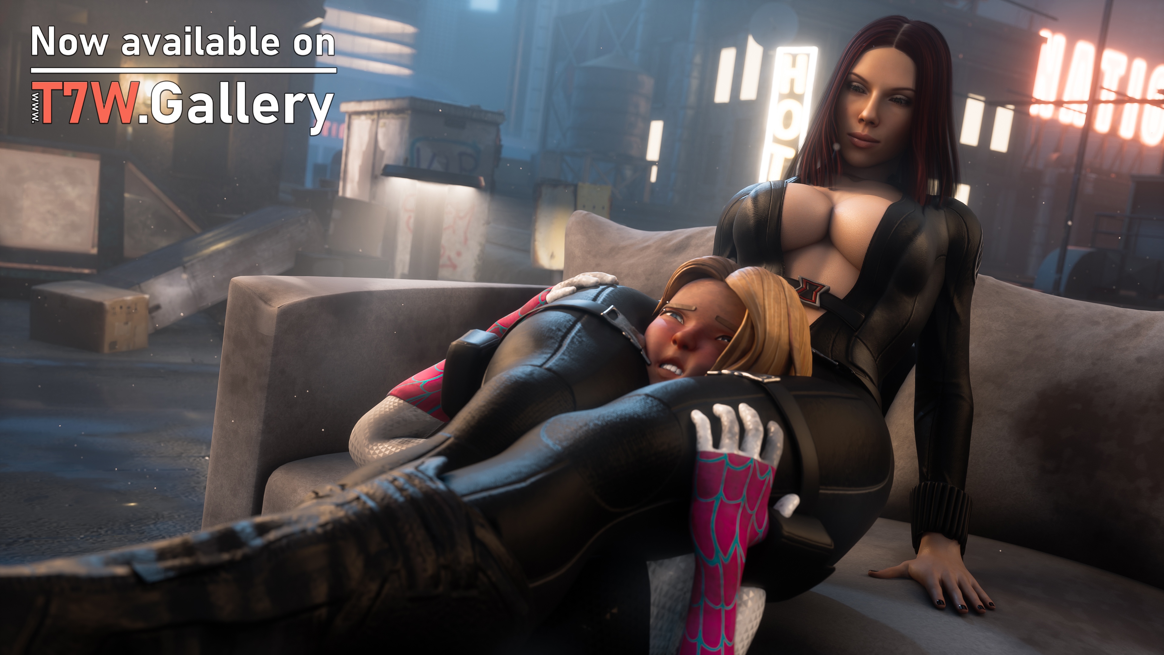 16:9, 2girls, 3d, absurd res, asphyxiation, ass, assertive, assertive female, beaten, between legs, between thighs, big breasts, black nails, black widow (marvel), blender, boots, breasts, catfight, choke hold, chokehold, choking, cleavage, crush, crushing, defeat, defeated, dominant, dominant female, domination, dominatrix, dommy mommy, duo, female, female domination, female only, femdom, fight, figure four headlock, fingerless gloves, gwen stacy, gwen stacy (spider-verse), hands on thighs, head between legs, head between thighs, headscissor, headscissors, helpless, highres, human, humiliated, humiliating, humiliation, leather clothing, leg grab, leg lock, leglock, legs, lezdom, lezsub, light-skinned female, marvel, marvel comics, midriff, multicolored hair, multiple females, multiple girls, muscular, muscular female, natasha romanoff, pain, painful, passing out, pinned, pinned down, pinned to floor, red face, reverse headscissors, ryona, scarlett johansson, scissorhold, smothering, spider-gwen, spider-man (series), spider-man: into the spider-verse, squeeze, squeezing, squirming, strangling, strong female, struggling, submission, submission hold, submissive, submissive female, tekken7wallpapers, thick ass, thick thighs, thigh highs, thighhighs, thighs, thighs together, tight clothing, unconscious, wrestling, wrestling femdom, yuri