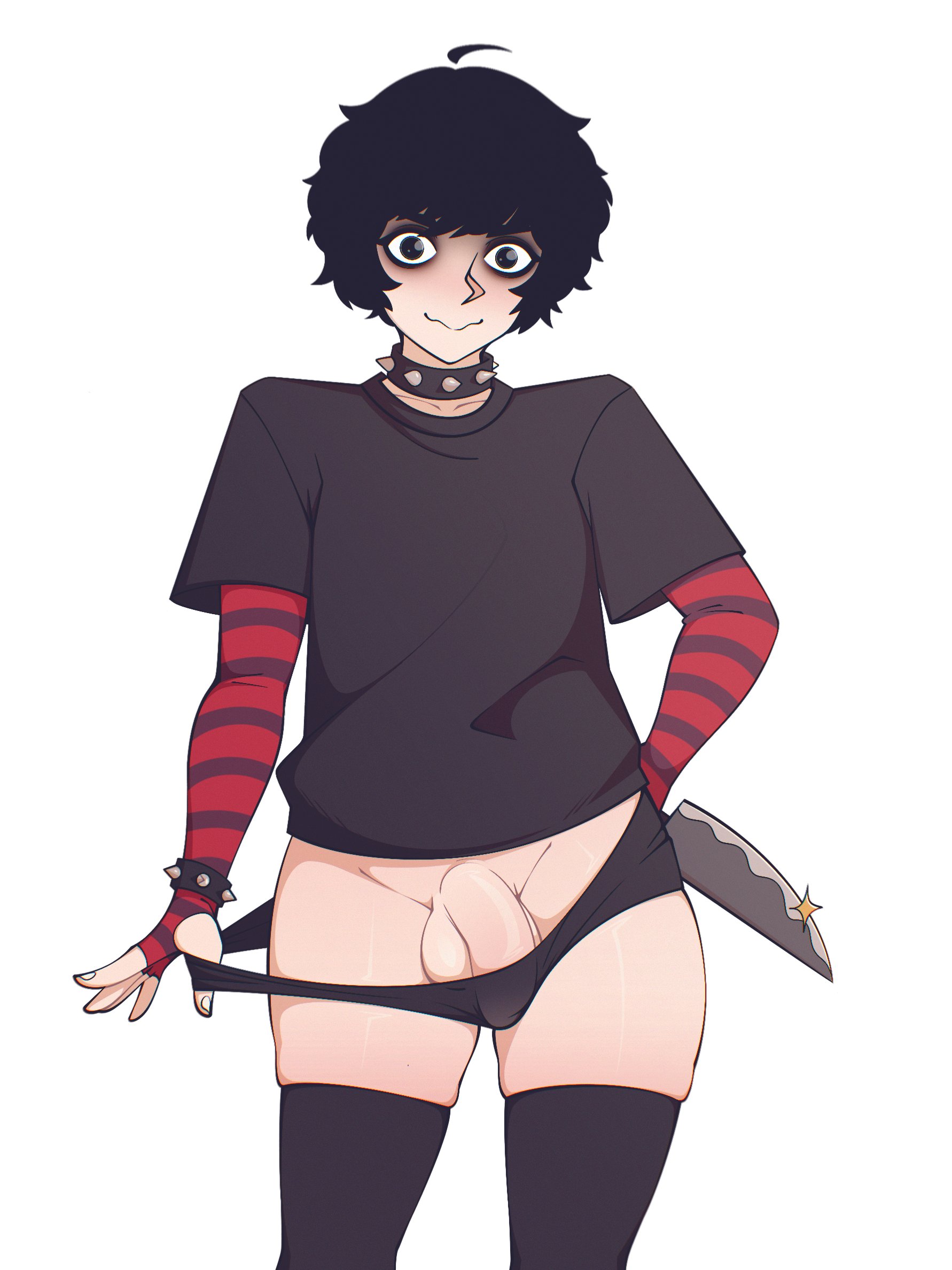 arachnidray, bro aniki, creepy, cursedarachnid, femboy, goth, knife, male, panties, penis, real person, shaft
