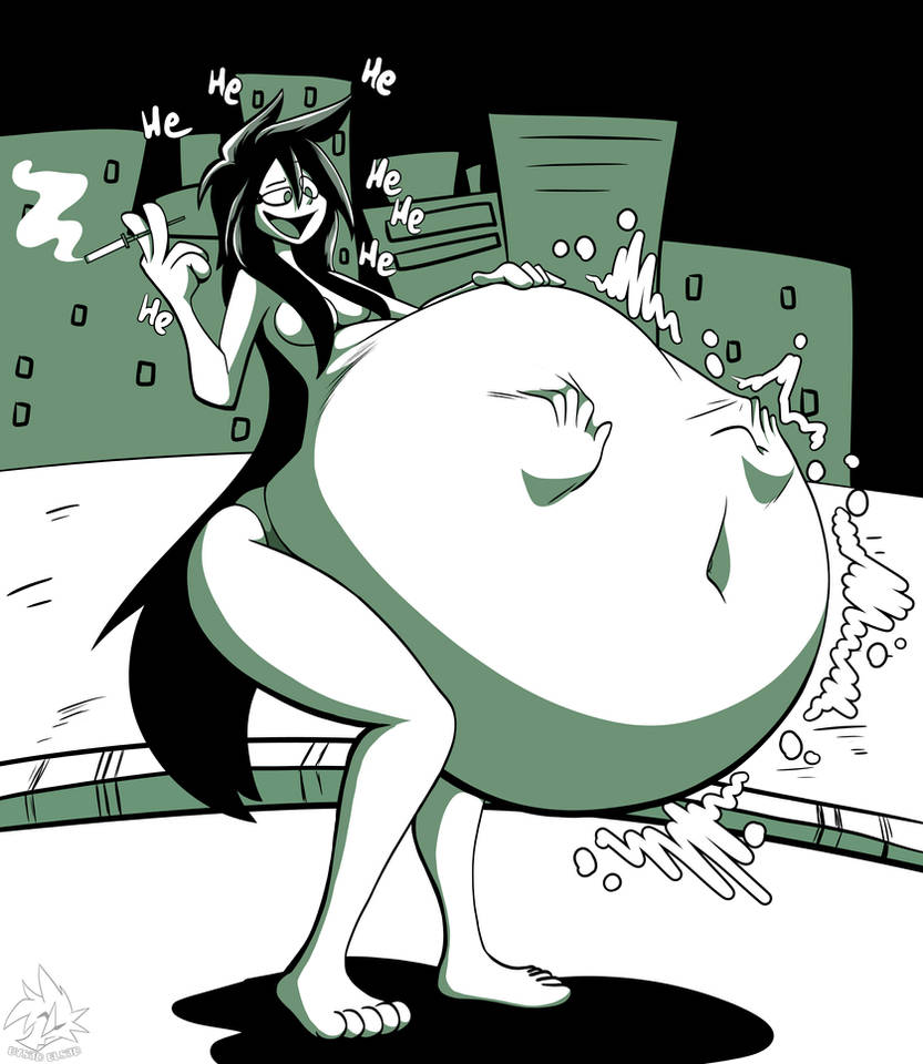1girls, cigarette, els3d, fat, female, female pred, hyper, nah, naked, stupidella, stupidella (character), vore, vore belly, weight gain, weight gain female