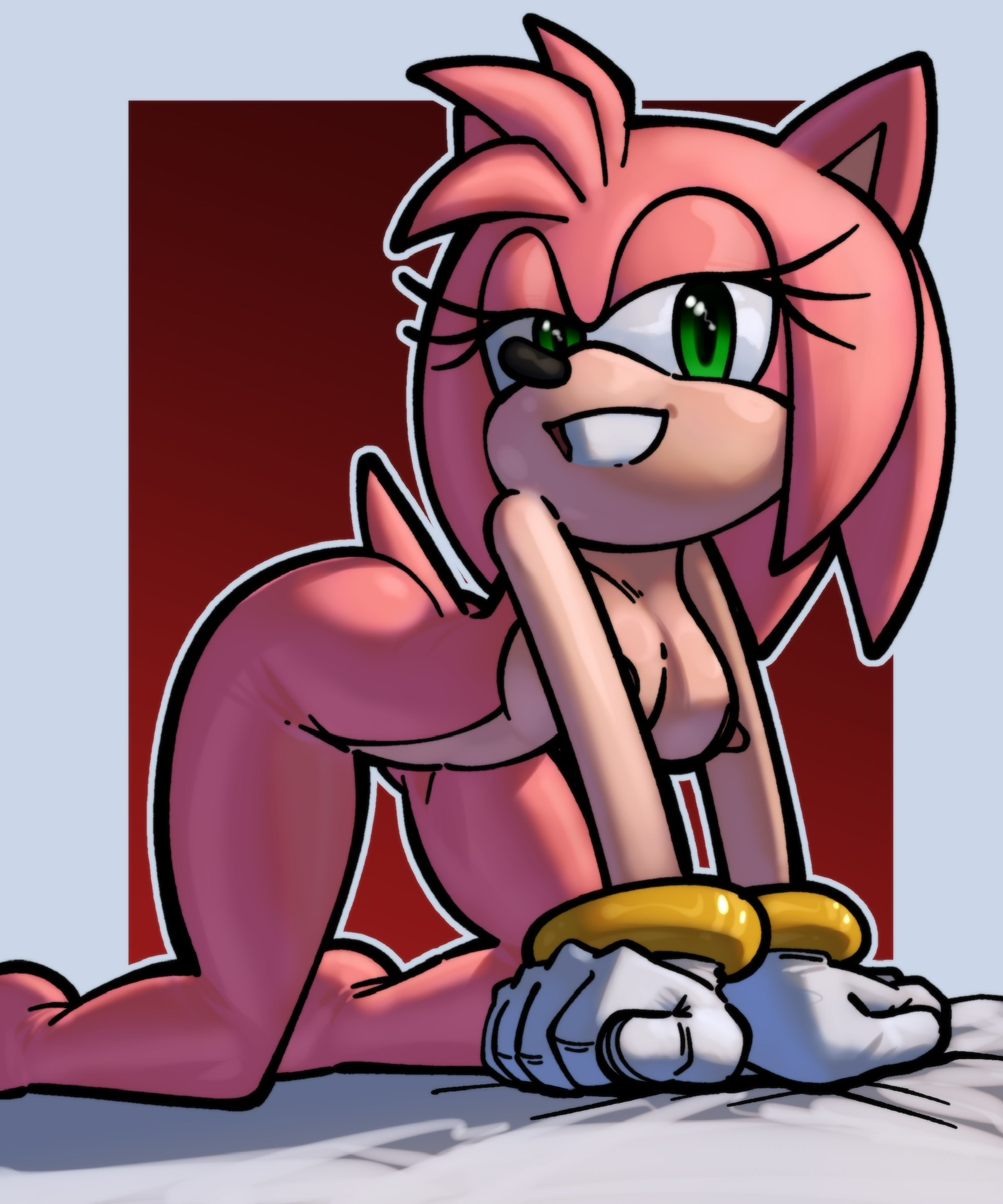 amy rose, breasts, eyes half open, feet, female, lying on bed, nipples, playful, small breasts, sonic (series), sonic the hedgehog (series), tighesammy