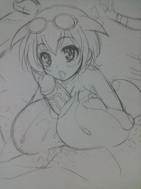 1girls artist_request beyblade big_breasts breasts female goggles goggles_on_head huge_breasts human madoka_amano male metal_fight_beyblade paizuri penis short_hair sketch tagme