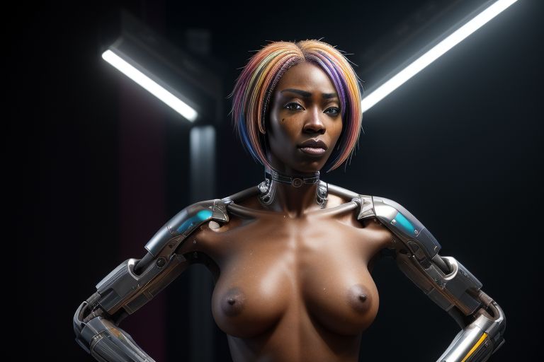 ai_generated breasts cybernetic_arm cybernetic_limb cybernetics cyberpunk neon_lights vagina