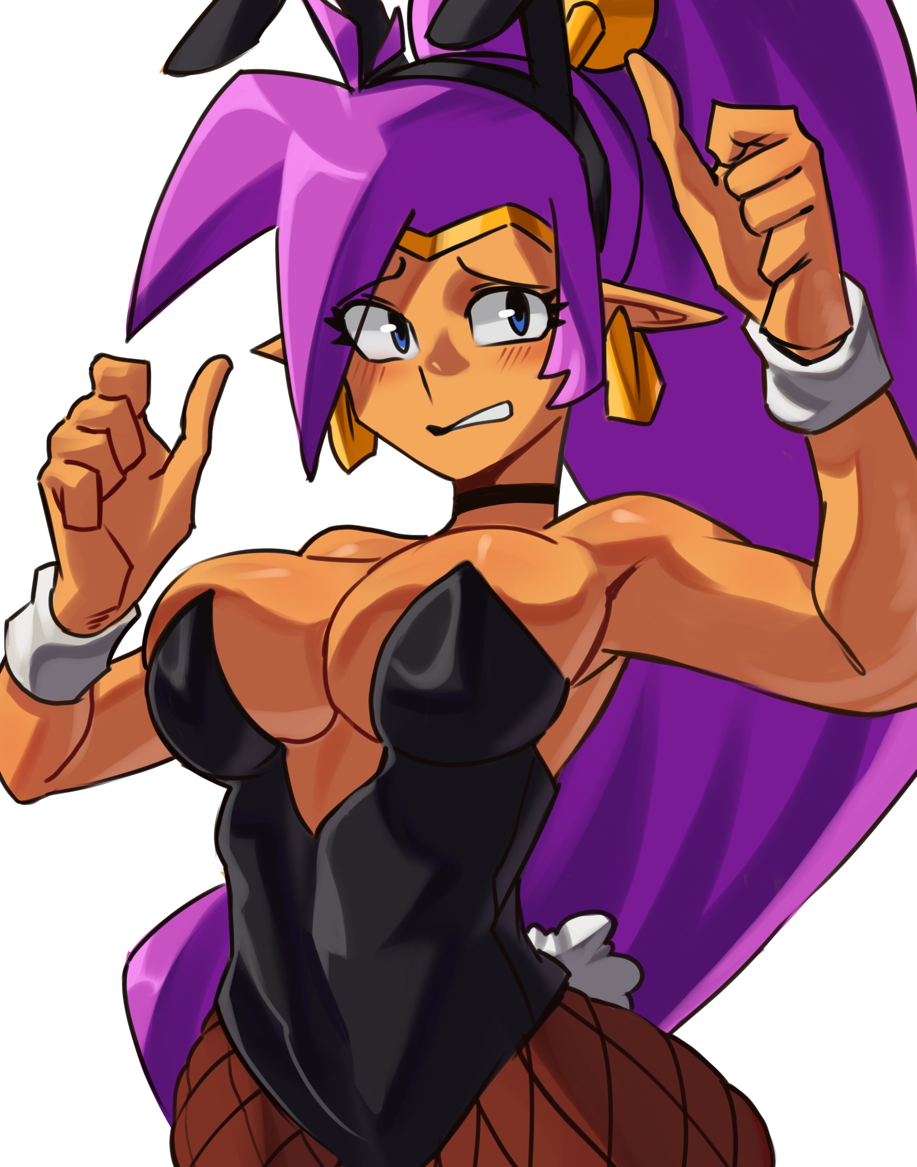 1girls, 2024, big breasts, breasts, bunny ears, bunnysuit, cleavage, dark skin, dark-skinned female, elf ears, female, female focus, female only, moxydrawsmore, purple hair, shantae, shantae (character), tight clothes, wayforward, wide hips