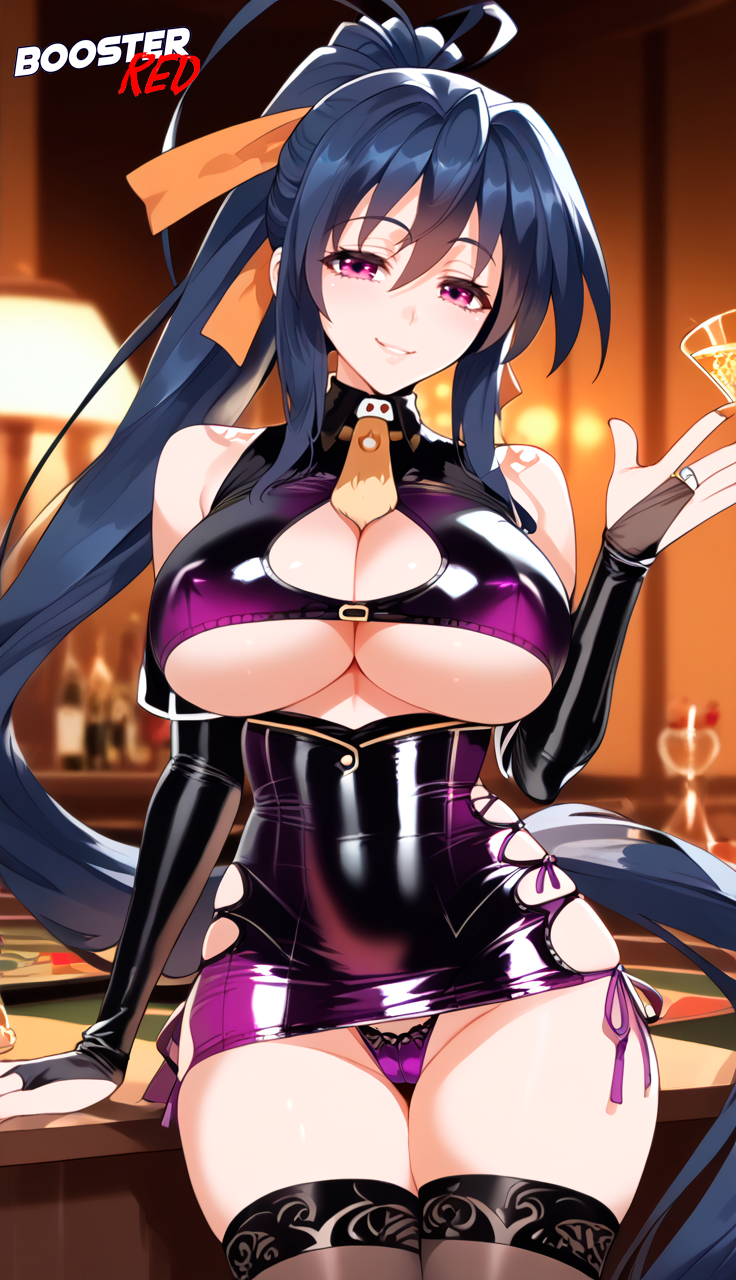 adjusting_panties ai_generated akeno_himejima bare_shoulder black_hair bodycon boosterred99 bridal_gauntlets cameltoe cleavage clothing_cutout covered_navel covered_nipples cutout dress female female_only high_school_dxd large_breasts latex_panties long_hair pony_diffusion_xl post-timeskip purple_eyes ring seductive_look seductive_smile sexy_pose shiny_clothes side-tie_panties side_locks sideboob skirt solo underboob voluptuous wavy_hair