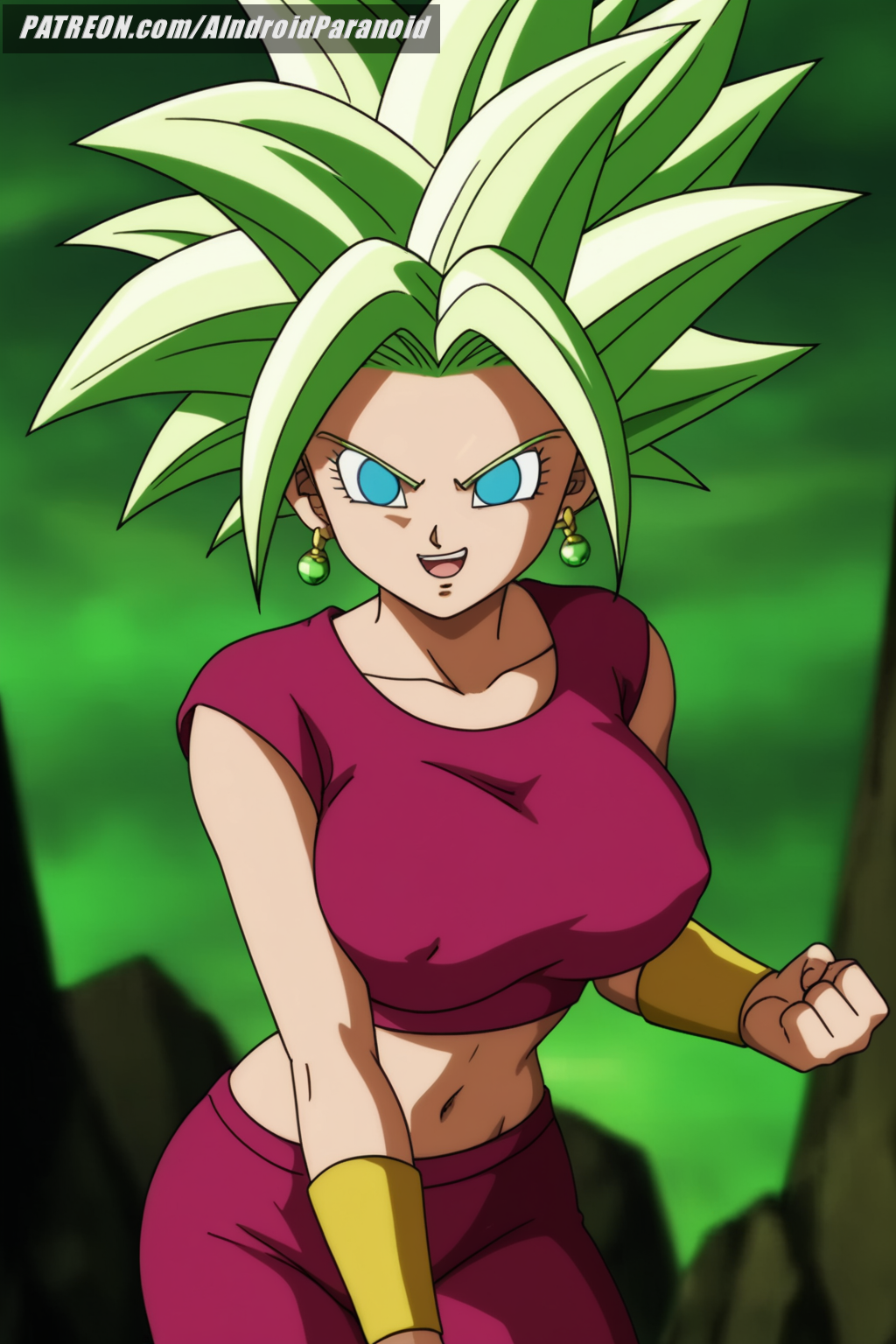 ai_generated aindroidparanoid big_breasts blue_eyes breasts cameltoe cleavage dragon_ball dragon_ball_super female female_only fight fighting_pose fighting_stance fit_female green_hair hips huge_breasts kefla kefla_(dragon_ball) large_breasts midriff narrow_waist navel outdoors pussy slim_waist space stable_diffusion super_saiyan warrior