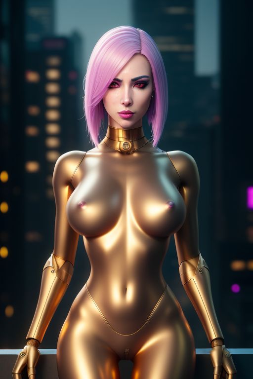 ai_generated breasts cybernetic_arm cybernetic_limb cybernetics cyberpunk cyberpunk_2077 neon_lights sexy_pose vagina