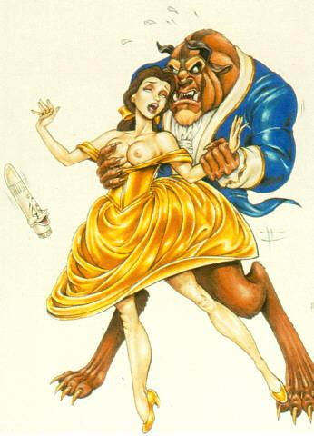 1boy 1girls beas beast beast_(disney) beauty_and_the_beast_(1991_film) belle_(beauty_and_the_beast) breasts breasts_out closed_eyes disney disney_princess dress fairy_tales female grabbing_from_behind hand_on_breast human joseph_michael_linsner long_dress male nipples public_domain straight