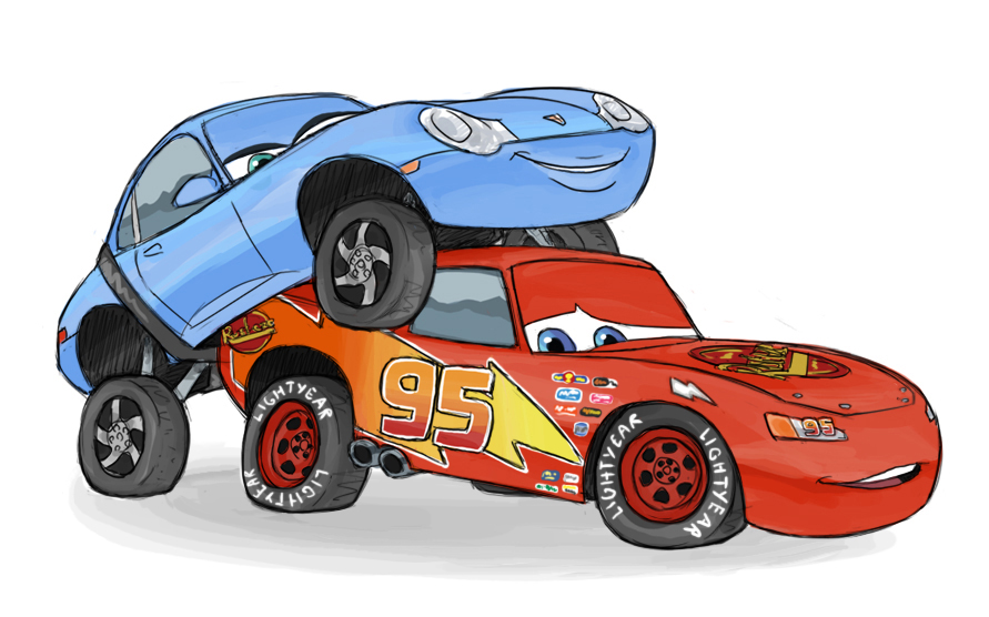 anal anal_penetration anal_sex cars_(film) disney femdom lightning_mcqueen living_machine pegging pixar sally_carrera simple_background strap-on tailpipe_penetration vehicle white_background