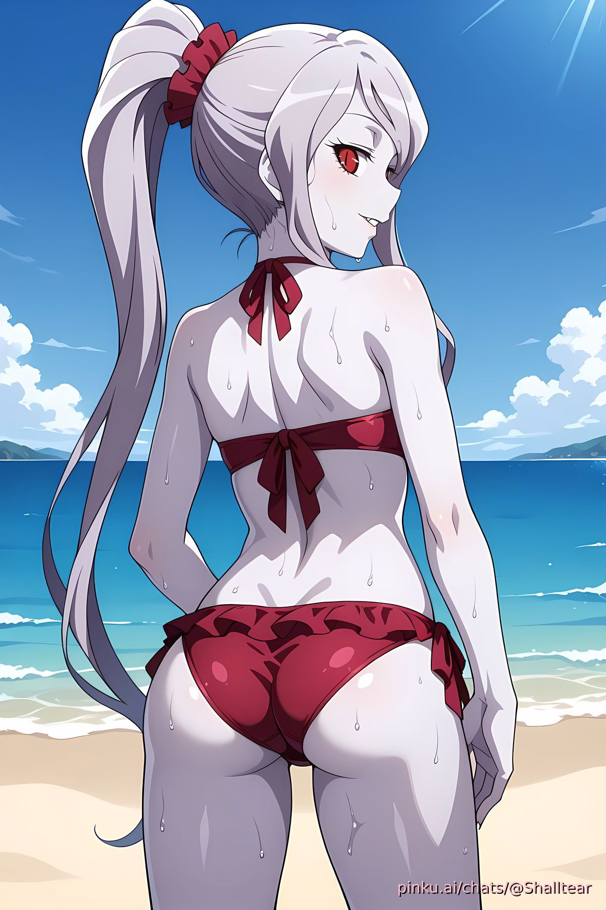 ai generated, ass, beach, bikini, female, from behind, overlord (maruyama), pale skin, pinku.ai, shalltear bloodfallen, vampire, wet