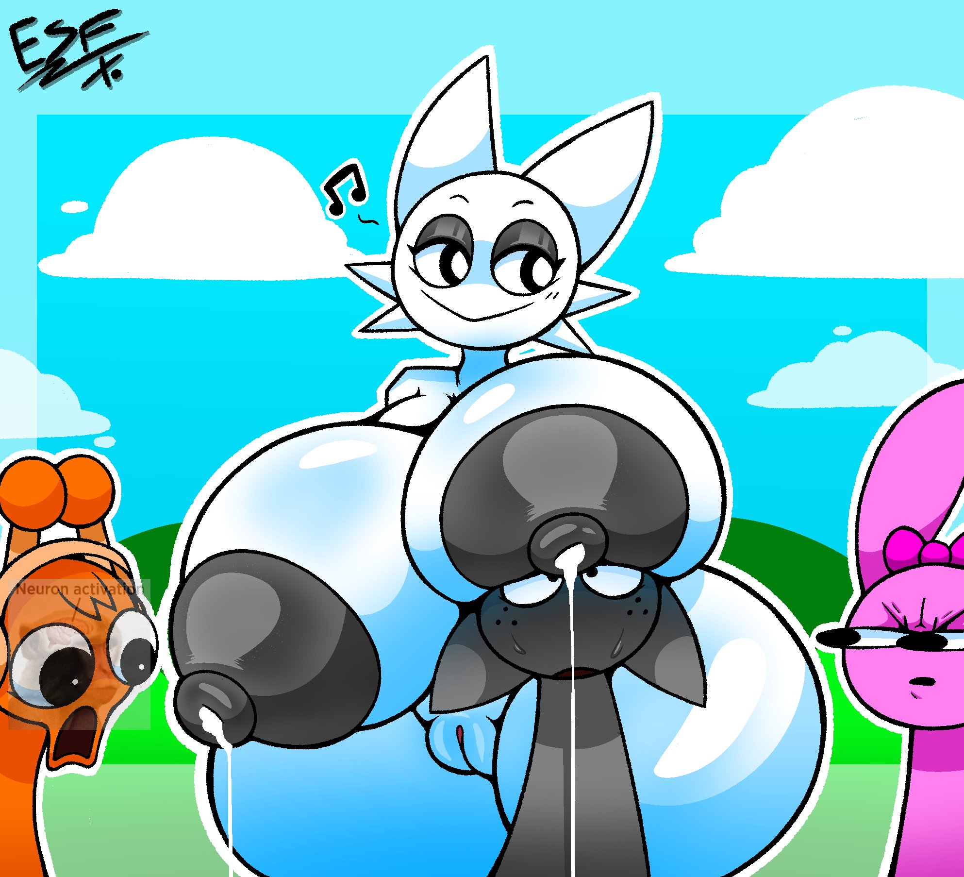 angry, angry expression, angry face, anthro, ass bigger than head, breast milk, breast milking, breasts, breasts bigger than head, casual nudity, cloud, clouds, dumptruck ass, electricsnowfox, felid, feline, female, furry, gray (sprunki), grey nipples, hanging breasts, humor, humor porn, hyper, hyper ass, hyper breasts, lactating, lactating nipples, lactation, looking at viewer, male, male/female, meme, neuron activation, neuron activation (meme), nipples, nude, orange (sprunki), oren (sprunki), pink (sprunki), pinki (sprunki), pussy, rabbit, shocked, shocked expression, shocked eyes, shocked face, shocked look, singing, smiling, smiling at viewer, sprunki, tagme, teasing, unknown species, wenda (sprunki), whistle, whistling, white (sprunki)