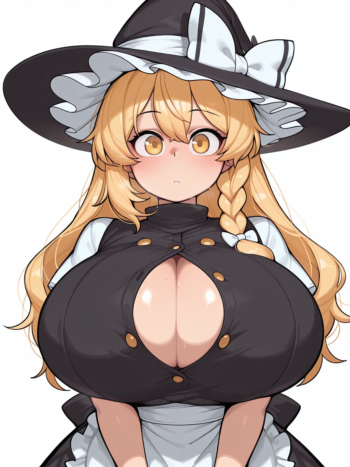 ai generated, blonde hair, blush, breasts, cleavage, female, large breasts, looking at viewer, marisa kirisame, rubikmaniac, touhou, yellow eyes