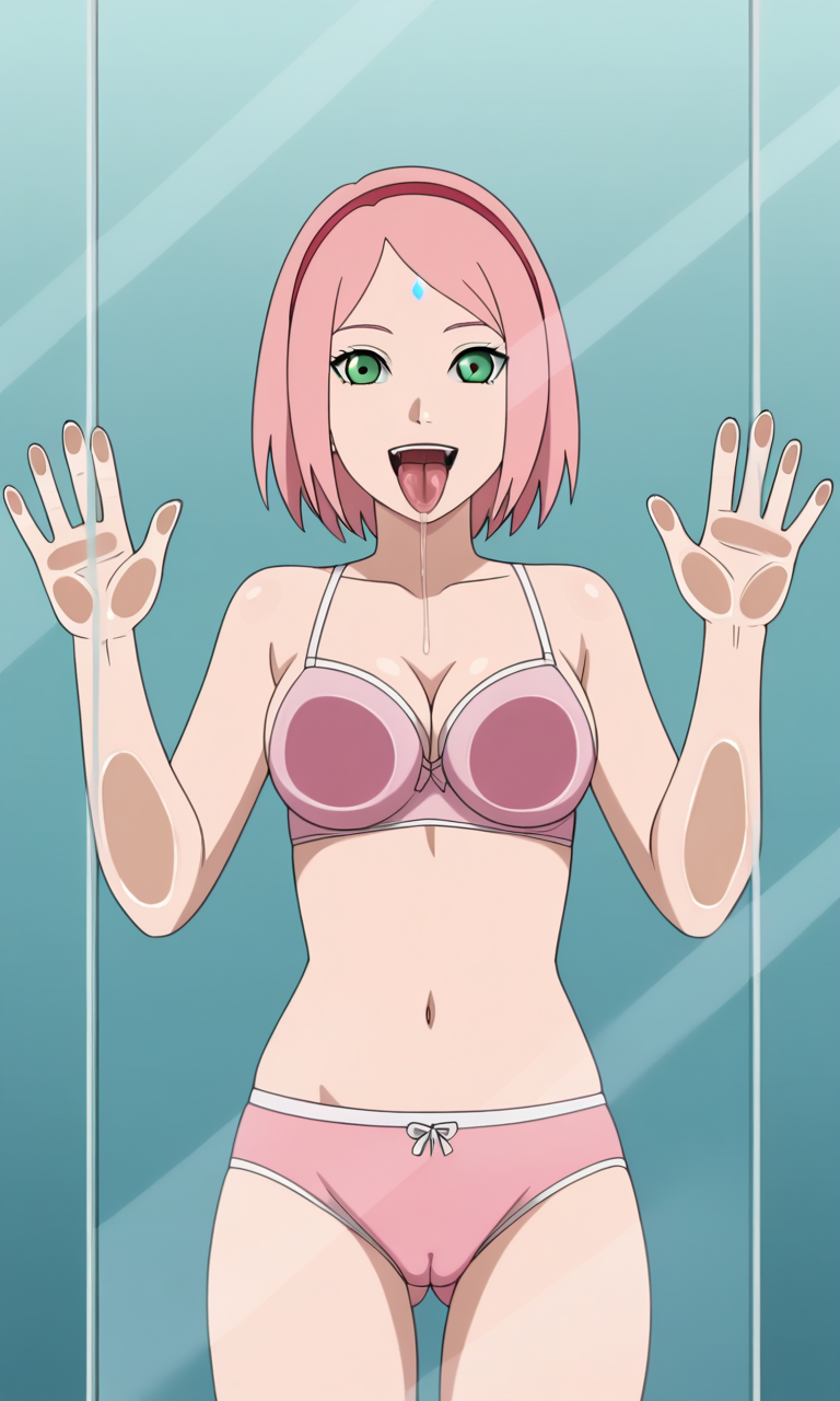 against_glass aged_up ai_generated ass bigmic145 boruto:_naruto_next_generations bra breast_press breasts breasts_against_glass cameltoe female female_only glass medium_breasts naruto naruto_(series) panties pink_hair sakura_haruno short_hair