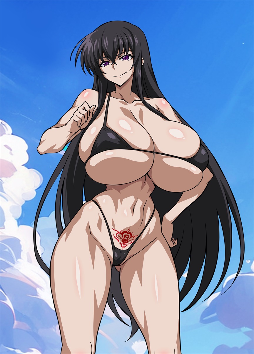 alluring amano_yuuma bare_legs big_breasts black_hair female high_school_dxd pin_up purple_hair underboob yxyyxy