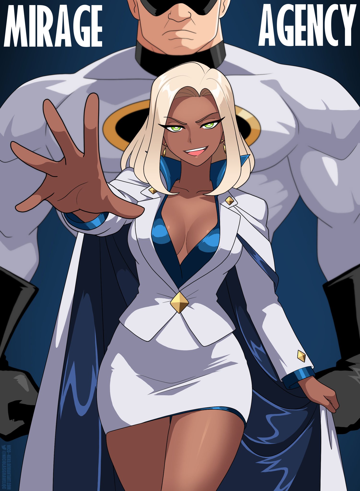 1boy, 1girls, alternate universe, ass, big ass, big breasts, breasts, bust, busty, chest, curvaceous, curvy, curvy figure, dark skin, dark-skinned female, digital media (artwork), disney, female, hips, hourglass figure, huge ass, huge breasts, large ass, large breasts, legs, light skin, light-skinned male, male, male/female, mature, mature female, mirage (the incredibles), mr. incredible, nico-neko, nicolasgravelqc, oc, original character, pixar, robert parr, slim waist, straight, the incredibles, thick, thick hips, thick legs, thick thighs, thighs, villain, villainess, villainess mirage, voluptuous, waist, wide hips