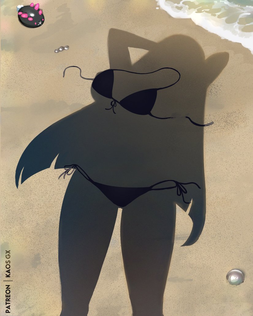 1girls beach bikini bikini_bottom bikini_bottom_removed bikini_top bikini_top_removed black_bikini dressed_shadow_(meme) female female_focus game_freak hair hands_behind_head implied_nudity kaos_art long_hair lusamine_(pokemon) mature mature_female mature_woman meme milf mother pokemon pokemon_(species) pokemon_sm pyukumuku sand shadow unworn_bikini water