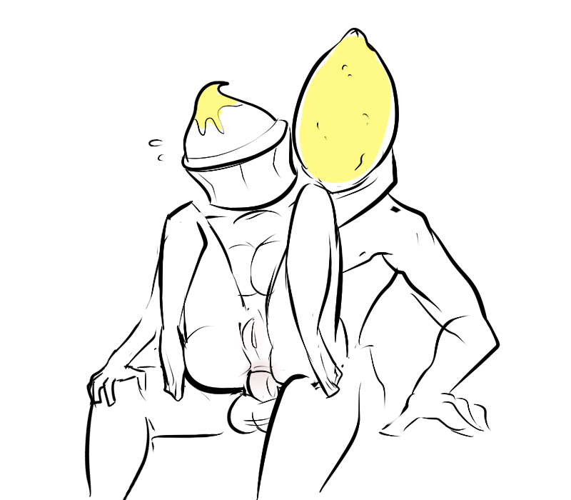 1boy 1girls anal_sex anus ass balls breasts female food fruit large_breasts lemon male penis pussy sex testicles