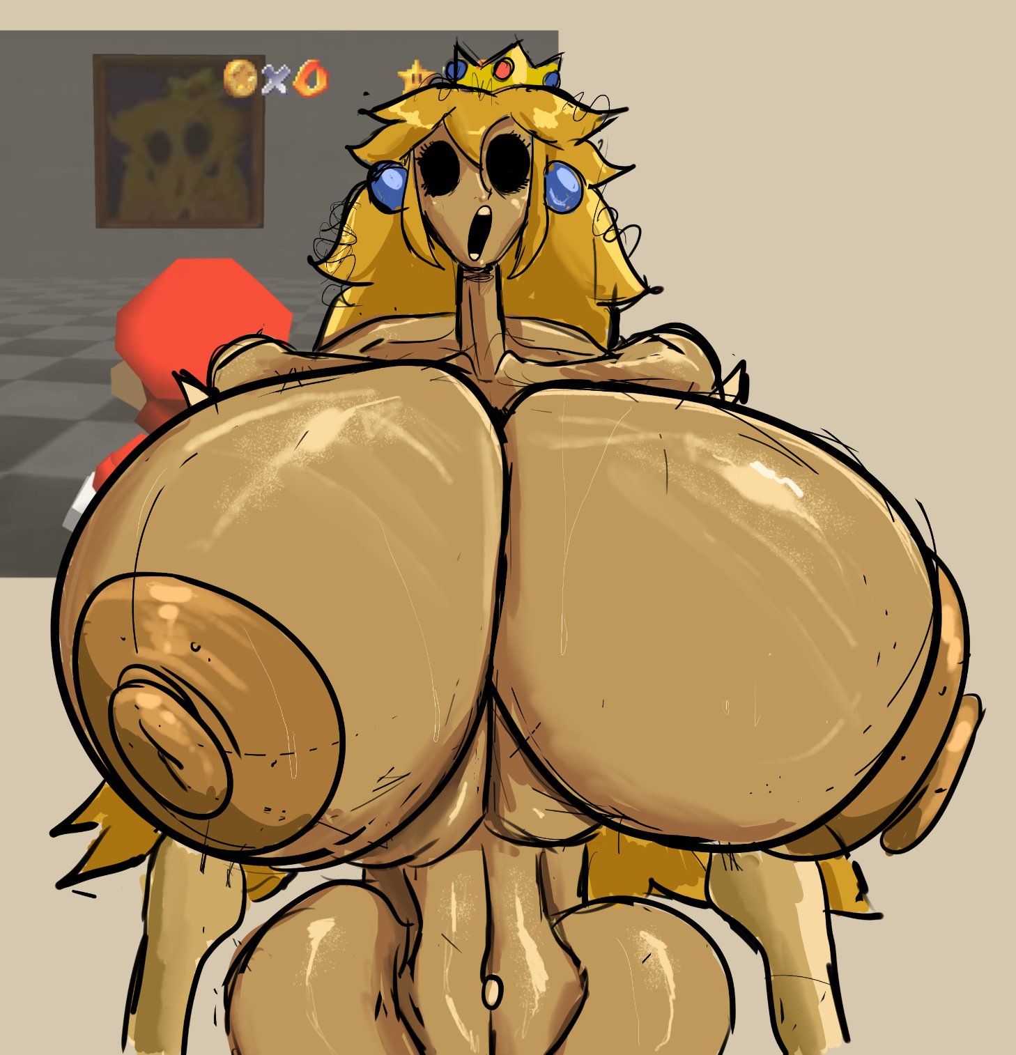 1girls, cartoony, creepypasta, curvy, curvy female, curvy figure, female, hyper, hyper proportions, liminal spaces, mario (series), nintendo, princess peach, super mario 64, tasteofchoklit, venus body