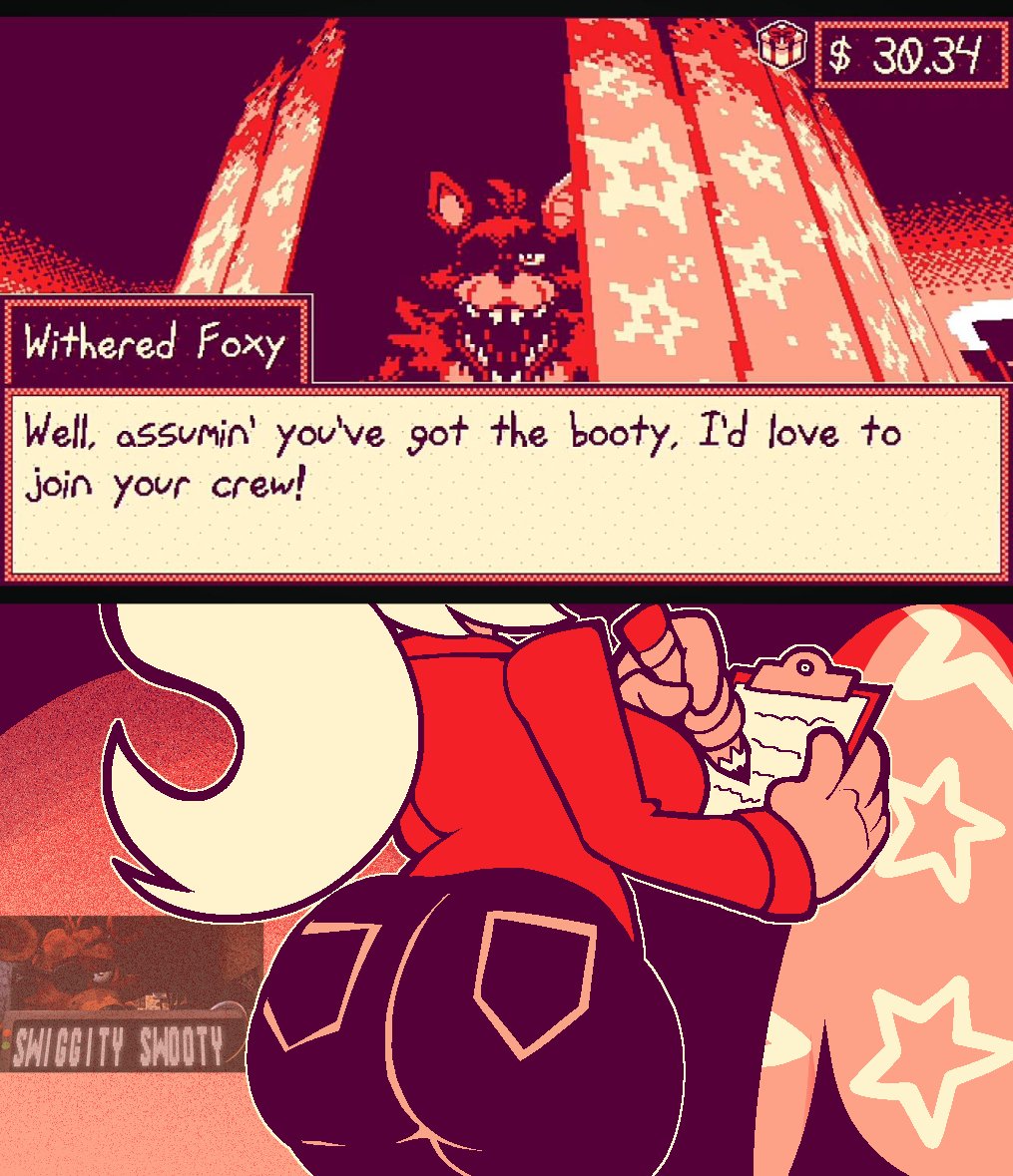 ass, ass focus, big breasts, blonde hair, breasts, butt focus, clothed, dialogue, female, five nights at freddy's, five nights at frickbears, five nights at frickbears 3, fnaf1 location, human, kccatboi2002, monochrome, ponytail, rear view, thick thighs, vanessa (fnaf), vanessa shelley (frickbears), wide hips, withered foxy