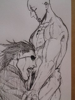 bleach dickfish gay kenpachi_zaraki madarame_ikkaku male nude scar_across_eye traditional_media_(artwork) yaoi zaraki_kenpachi