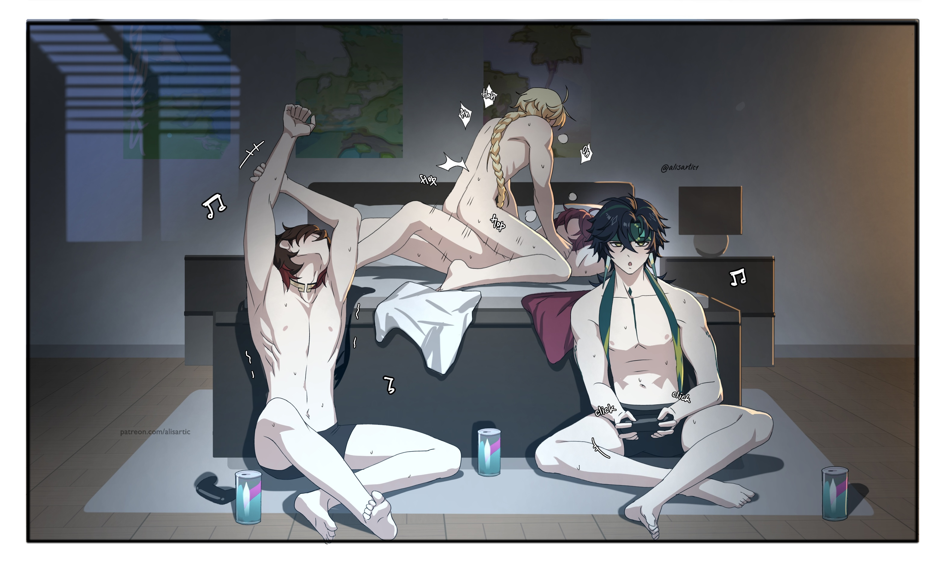 4boys, aether (genshin impact), alisartic1, anal, gaming (genshin impact), gay, genshin impact, kinich (genshin impact), shikanoin heizou, tagme, yaoi